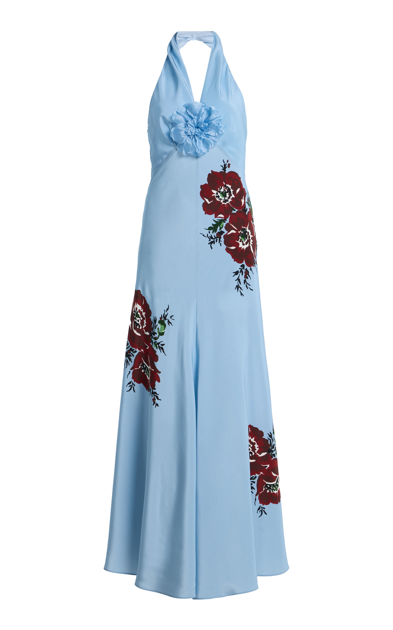 Rodarte Exclusive Floral Silk-Crepe Maxi Halter Dress