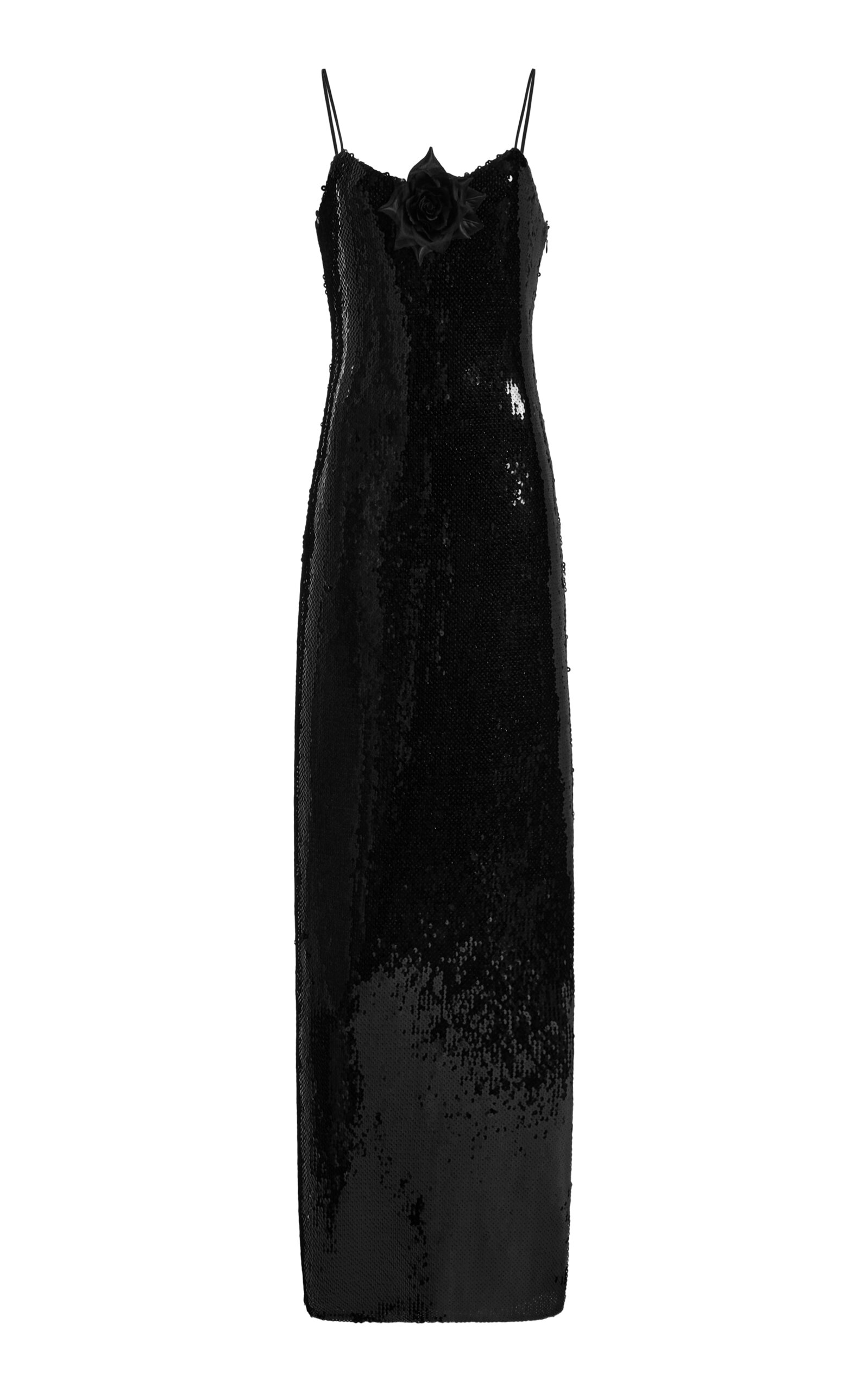 Rodarte Rosette-detailed Sequined Slip Gown In Black