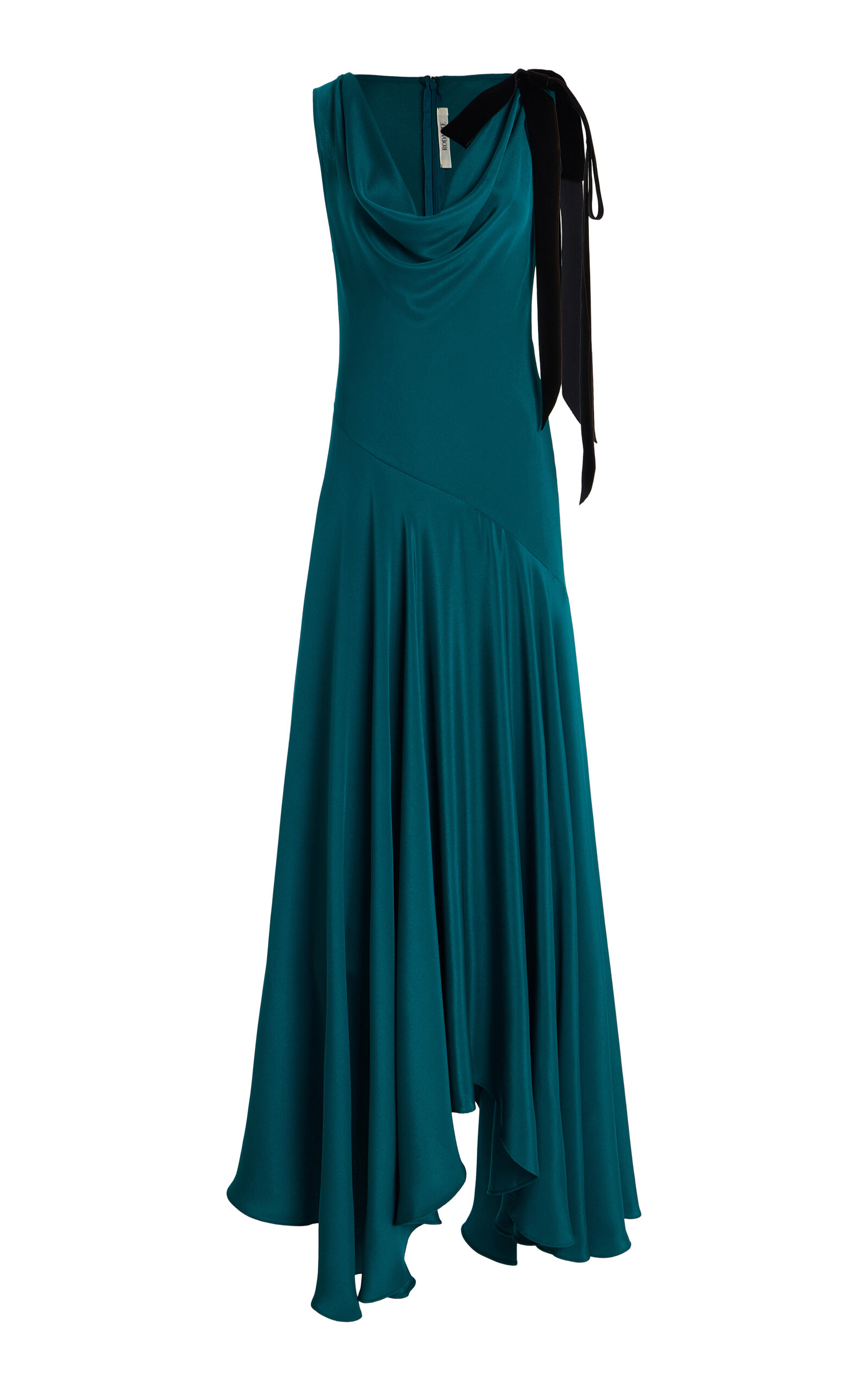 Rodarte Velvet-trimmed Silk Crepe Cowl-neck Maxi Dress In Green