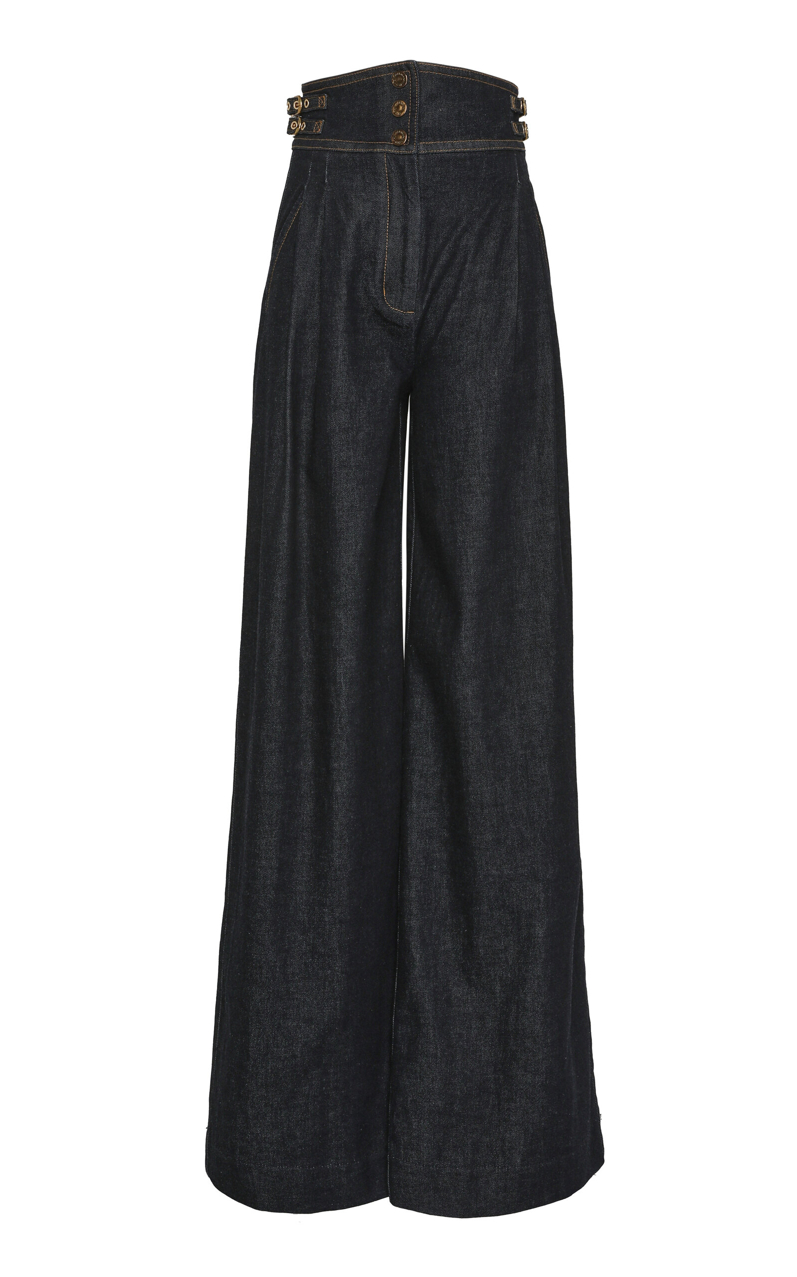 Zimmermann Rebellion Pleated Denim Wide-Leg Pants