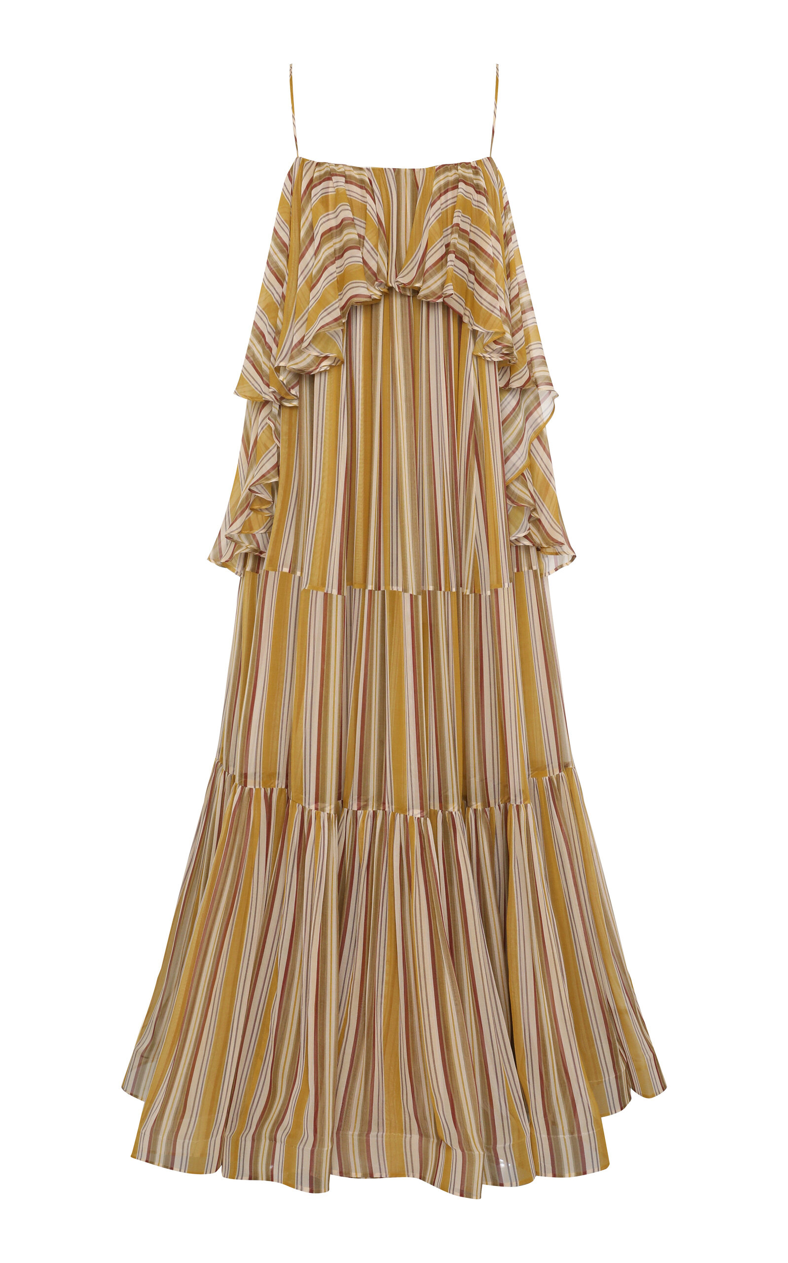 Zimmermann Rebellion Bohemian Ruffled Striped Chiffon Maxi Dress