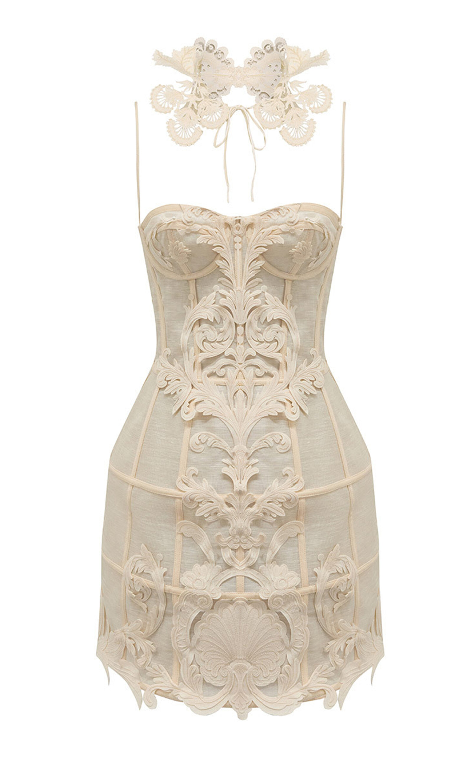Zimmermann Rebellion Corseted Linen-Silk Lace Mini Dress