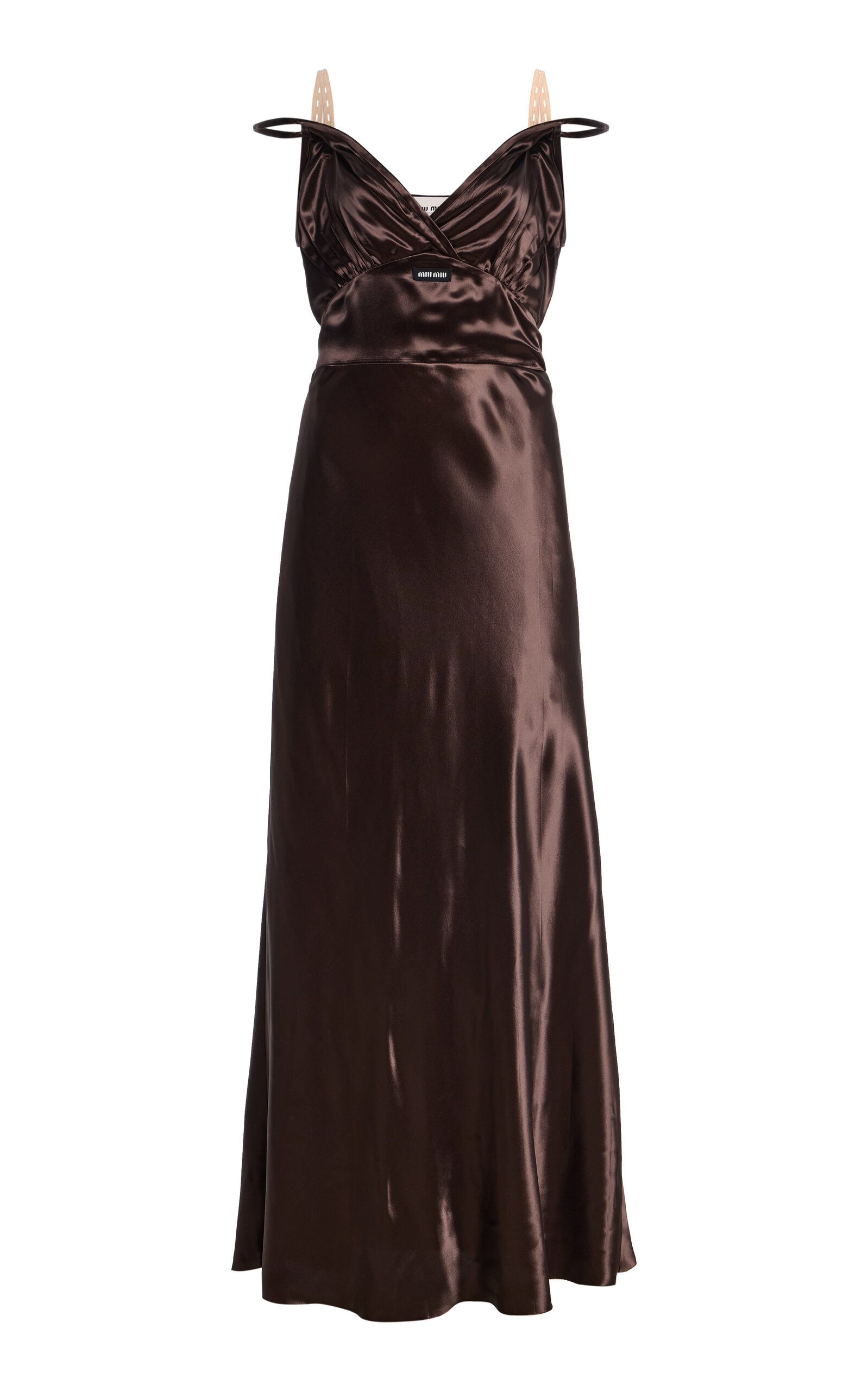 Miu Miu - Strap-Detailed Satin Maxi Dress - Brown - IT 38 - Moda Operandi
