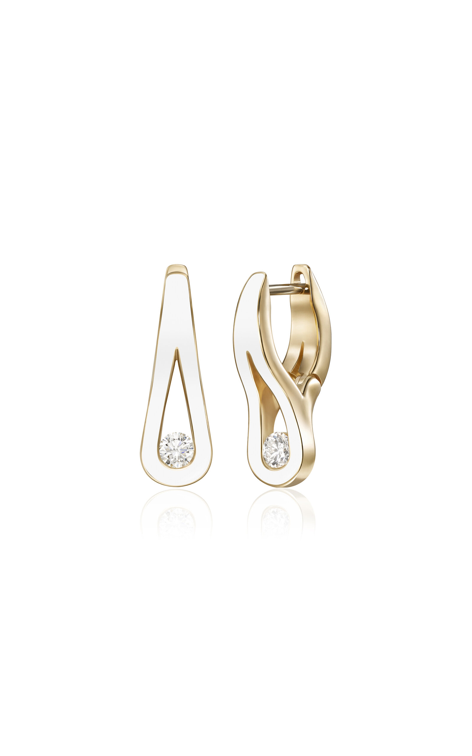 18k Yellow Gold and White Enamel Daphne Earring Small