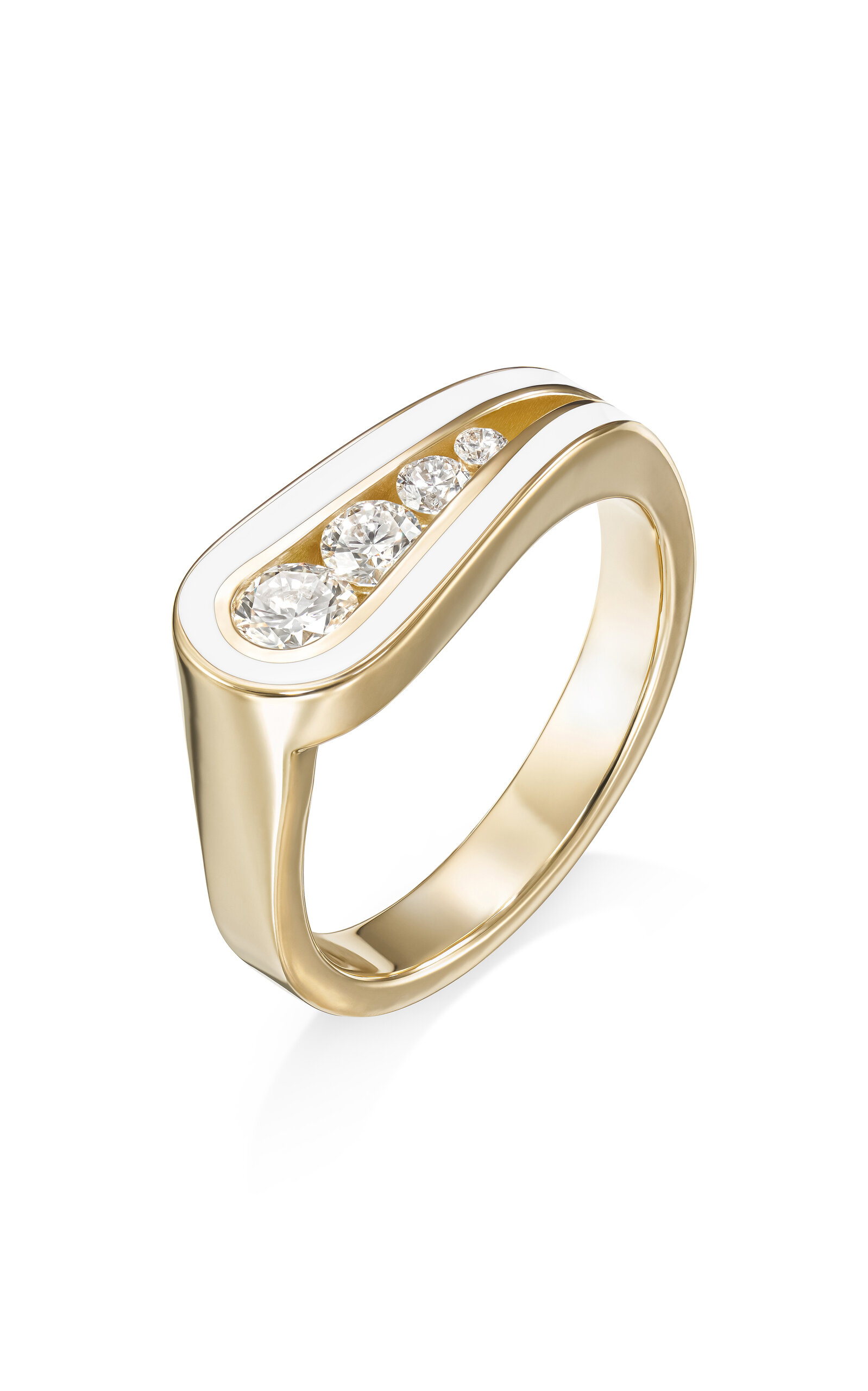 18k Yellow Gold and White Enamel Daphne Ring