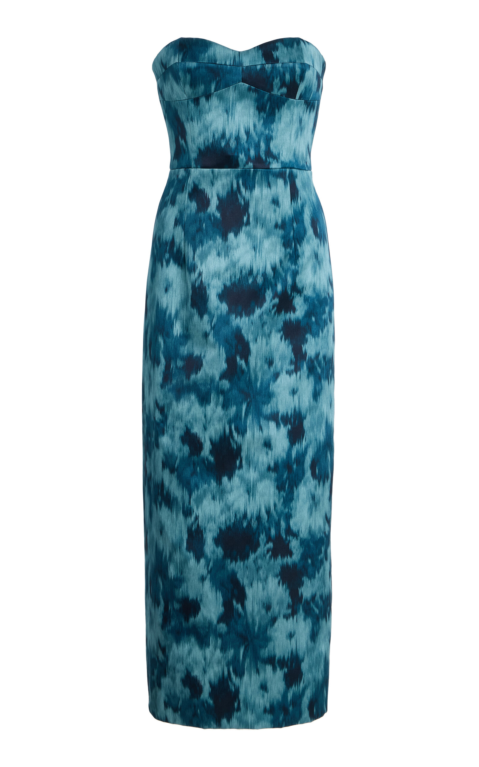 Michael Kors Collection Strapless Bustier Floral Satin Midi Dress