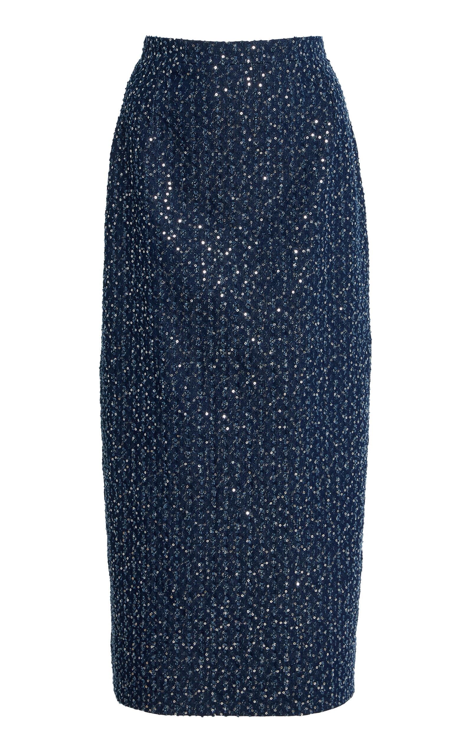 Michael Kors Sequined Denim Midi Pencil Skirt In Blue