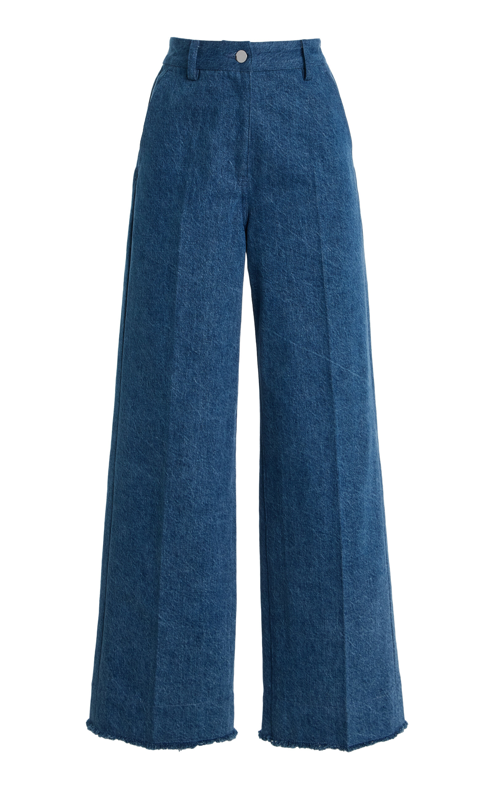 Michael Kors Cropped Wide-leg Frayed Jeans In Blue
