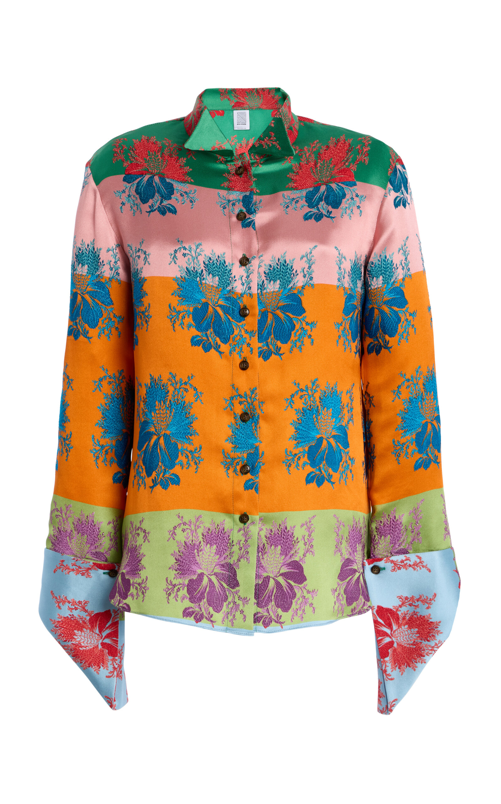 Rosie Assoulin French Cuff Jacquard Silk-Blend Shirt - Women's Clothing