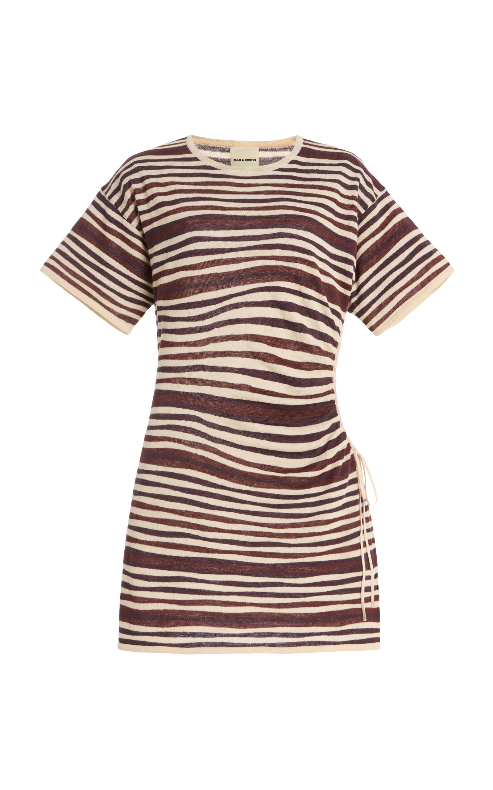 Zulu & Zephyr Cutout Striped Knit Mini T-shirt Dress In Brown