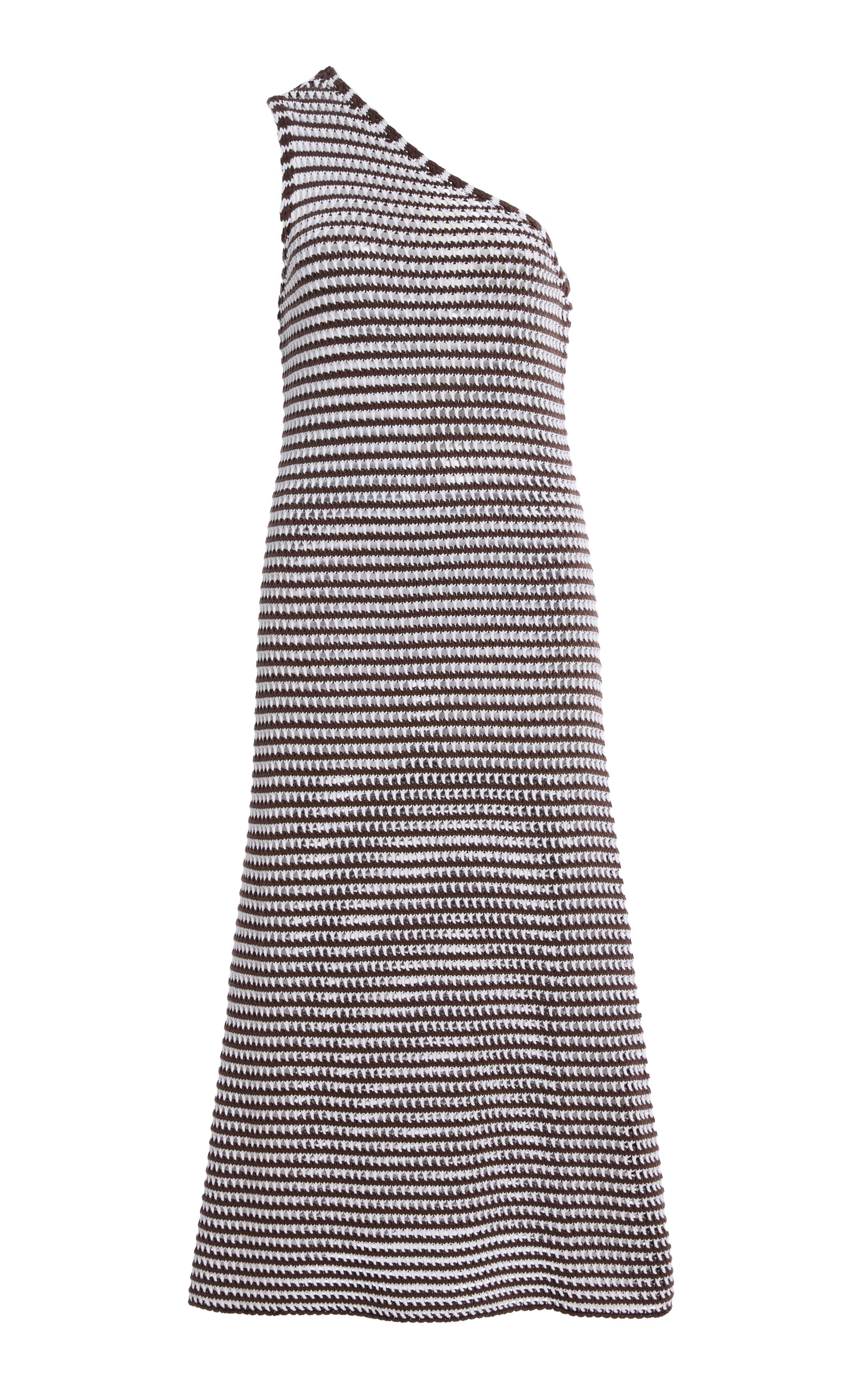 Zulu & Zephyr One-shoulder Lattice-knit Cotton Maxi Dress In Brown