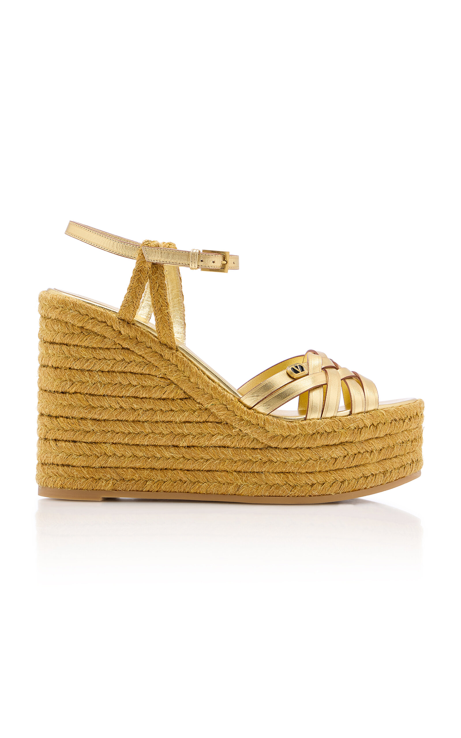 Valentino Garavani VLogo Metallic Espadrille Wedges - Moda Operandi