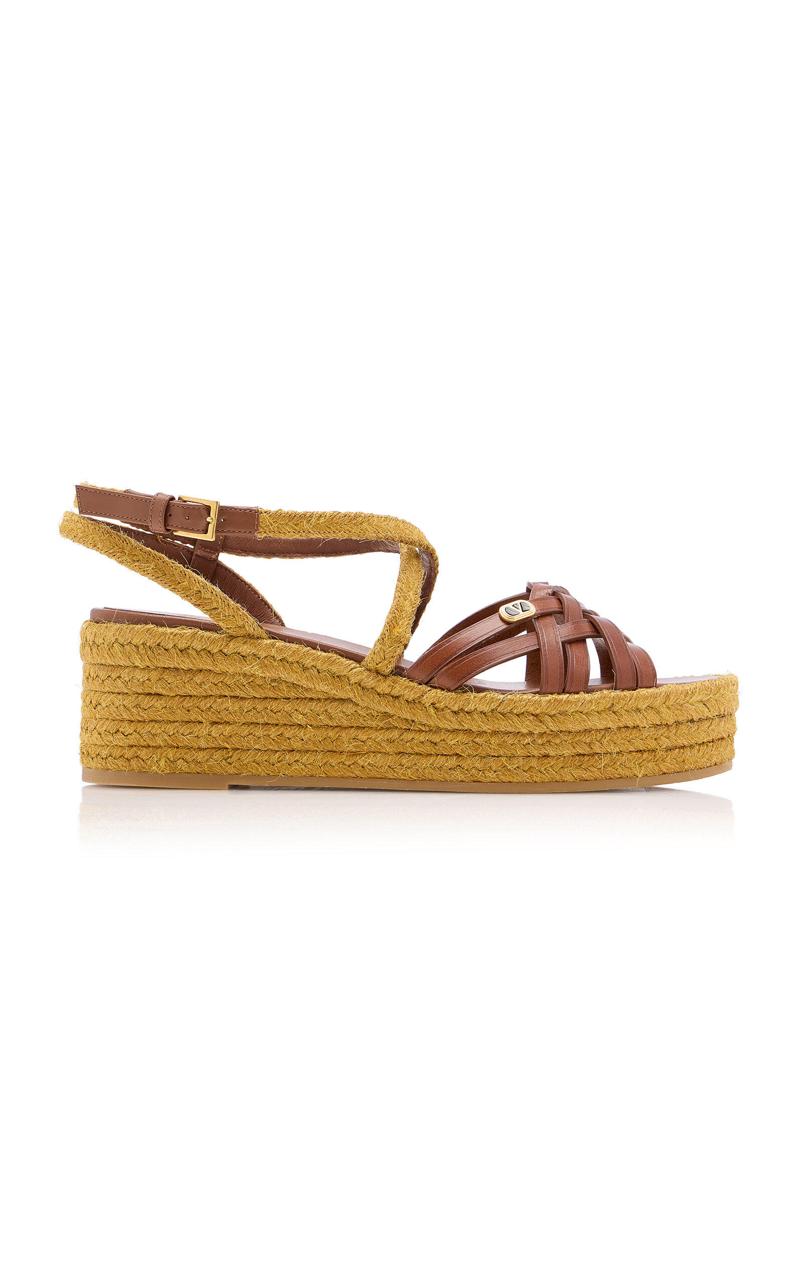 Valentino Garavani - Bribri Calfskin-Trimmed Flatform Espadrilles - Brown - IT 36 - Moda Operandi