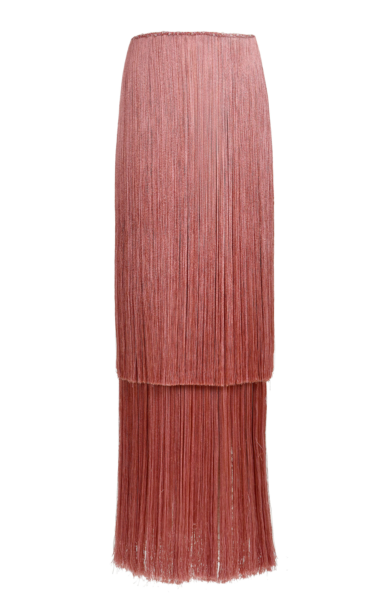 Francesca Miranda Exclusive Pink Dune Fringe Silk Blend Midi Dress