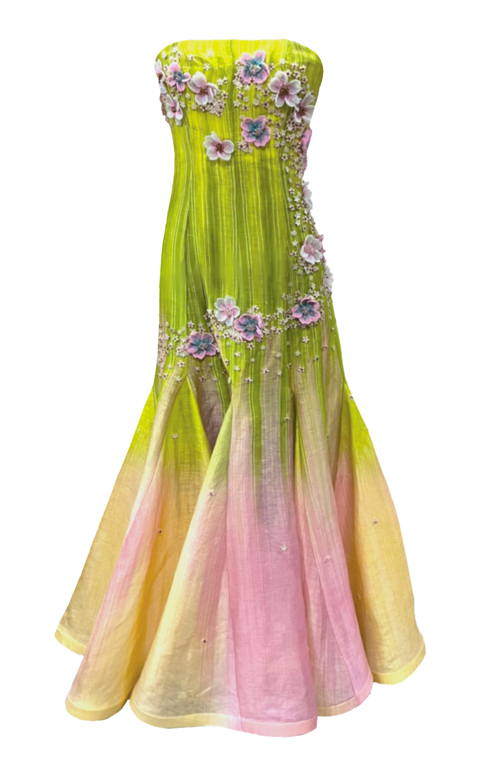 La Fuori Sunset Glow Ombre Embroidered Gown In Green