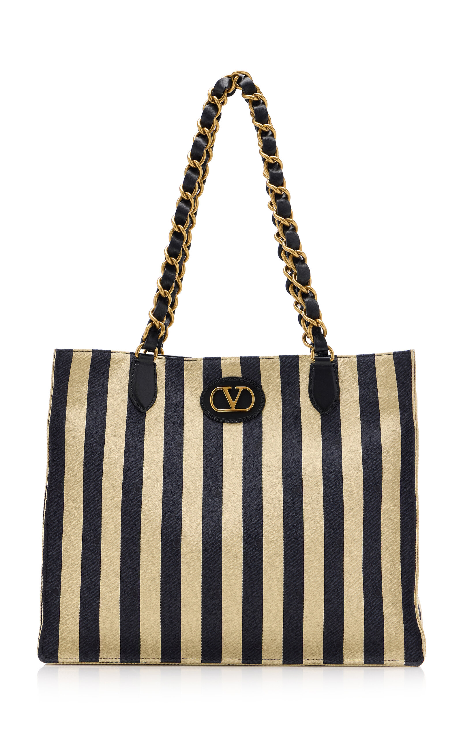 Valentino Garavani Tess Striped Denim Tote Bag
