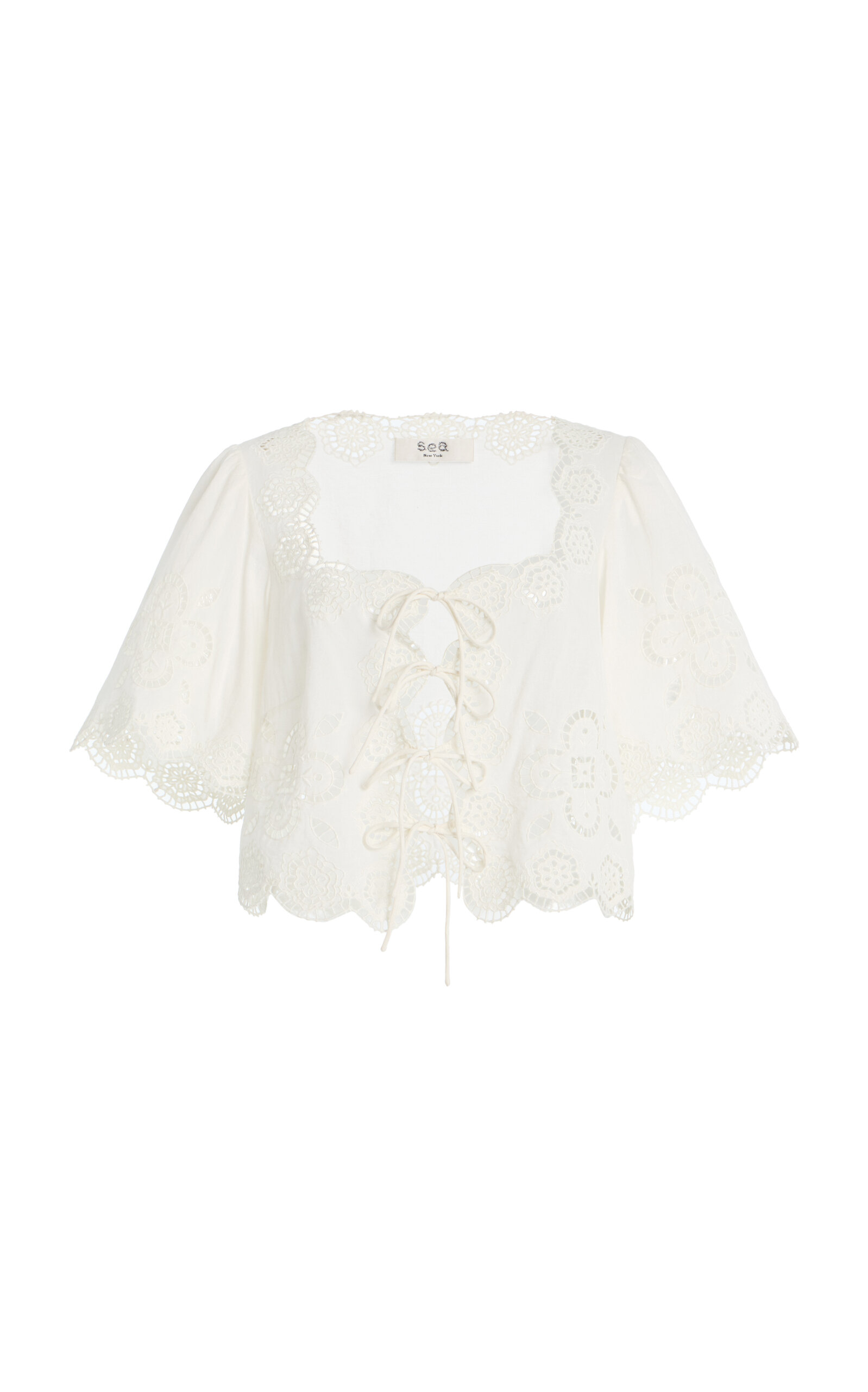 Sea Babette Eyelet Cotton Tie-front Top In White