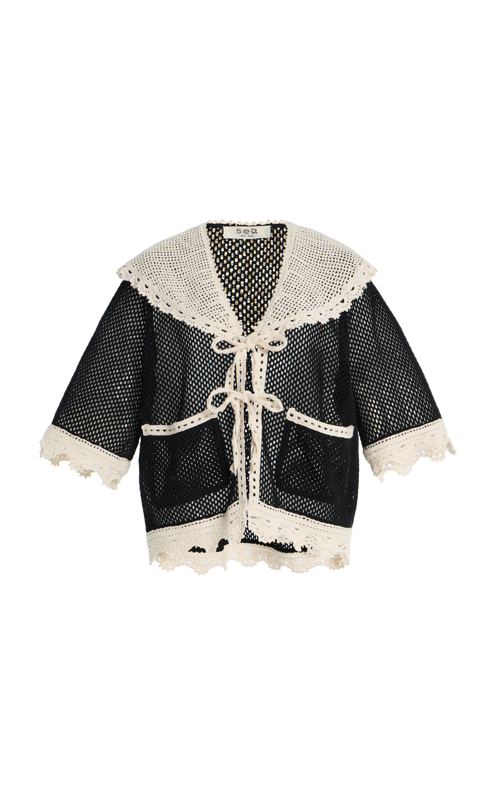 Sea Kendall Crochet Tie-front Top In Black