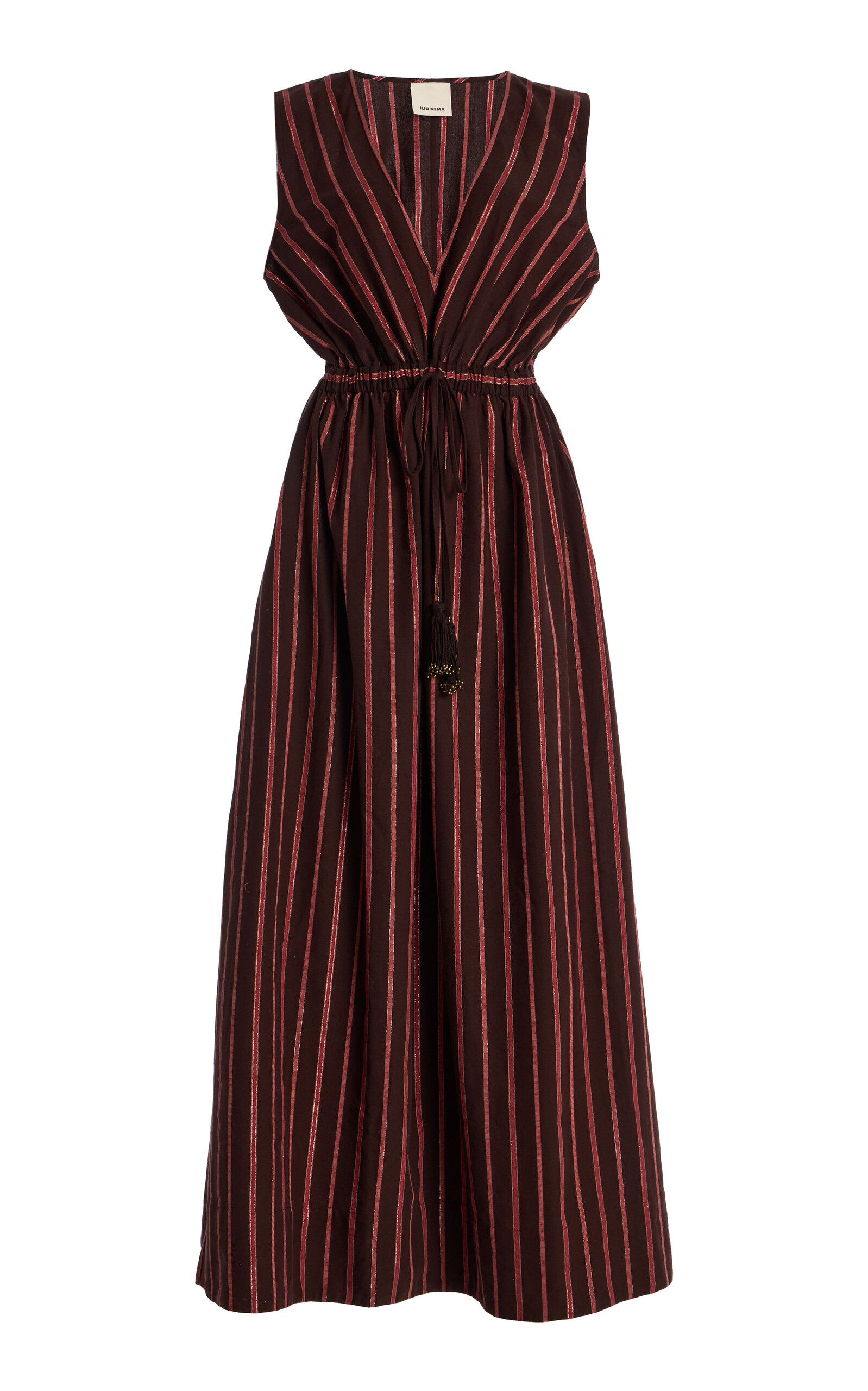 Ilio Nema Eirene Cutout Striped Cotton Maxi Dress In Brown
