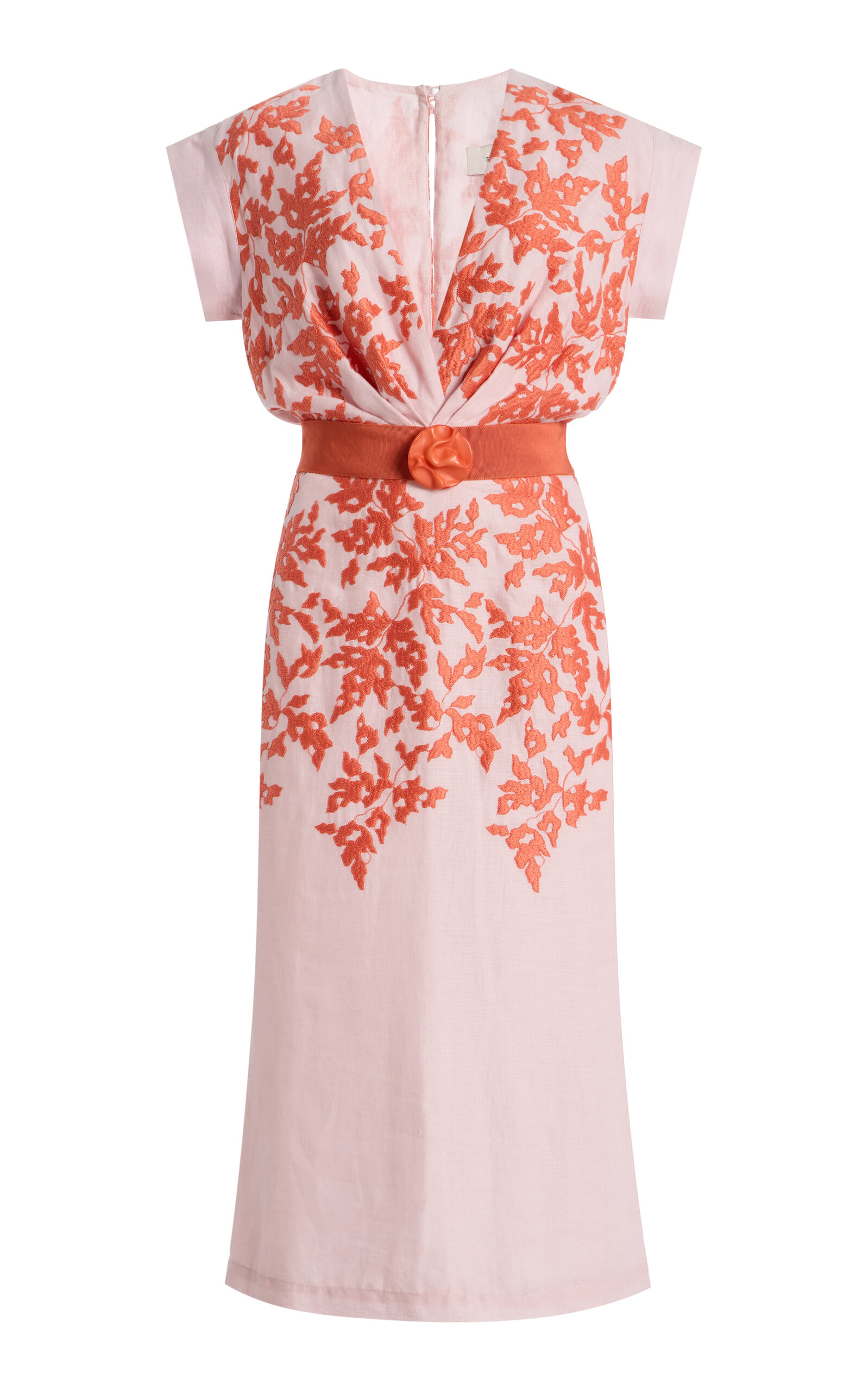 Silvia Tcherassi - Olive Embroidered Cotton-Linen Midi Dress - Pink - L - Moda Operandi