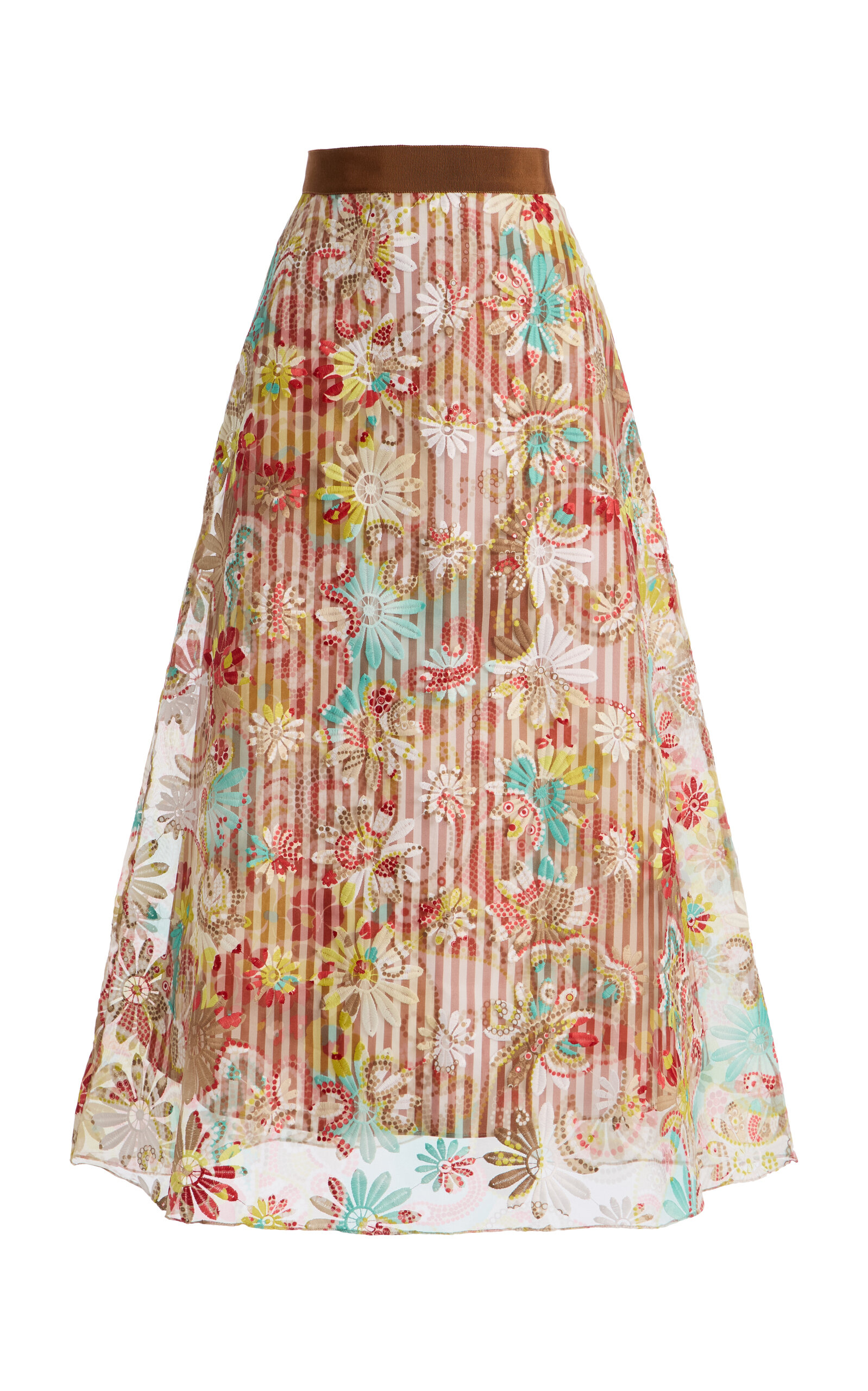 Silvia Tcherassi Nelida Embroidered Organza Midi Skirt