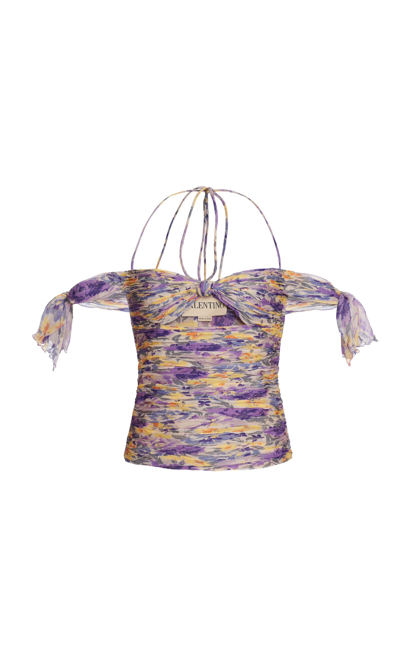 Valentino Garavani Flowerism Pleated Silk-Crepe Top