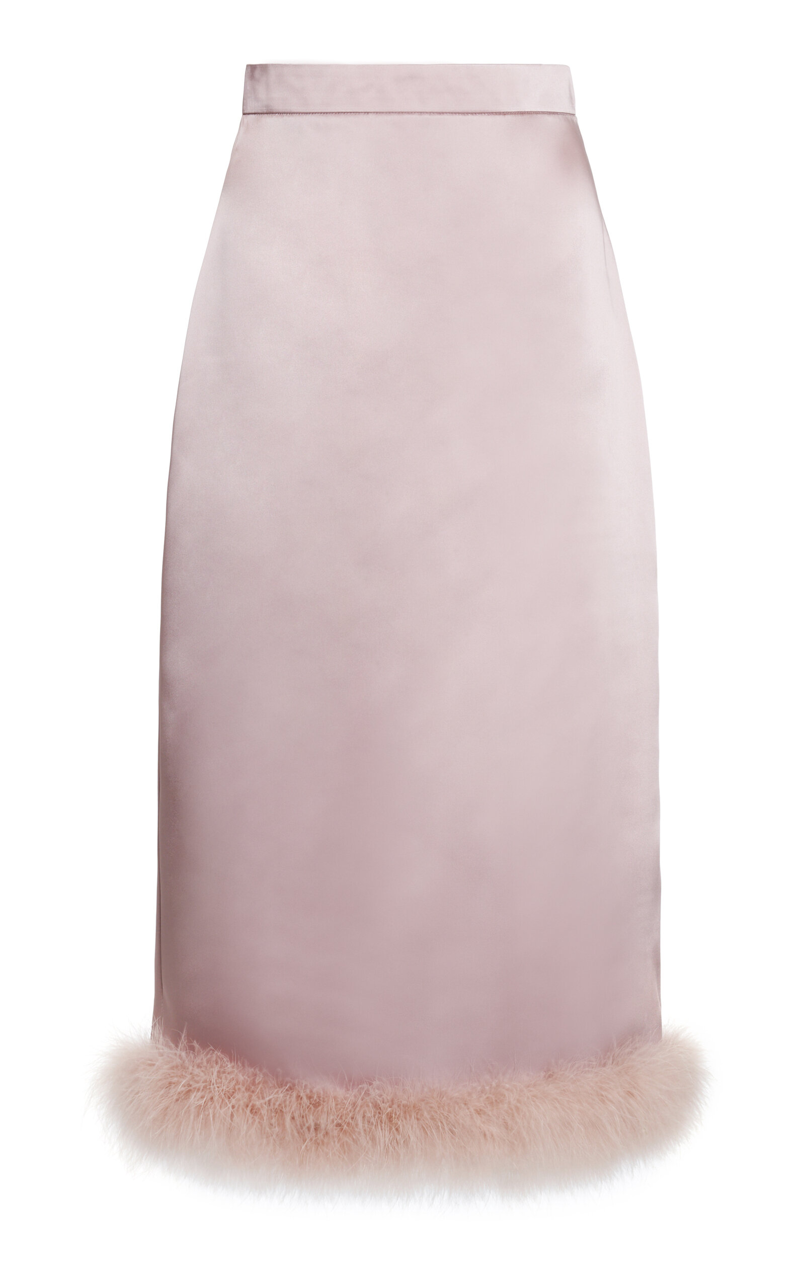 Valentino Feather-trimmed Satin Midi Skirt In Pink