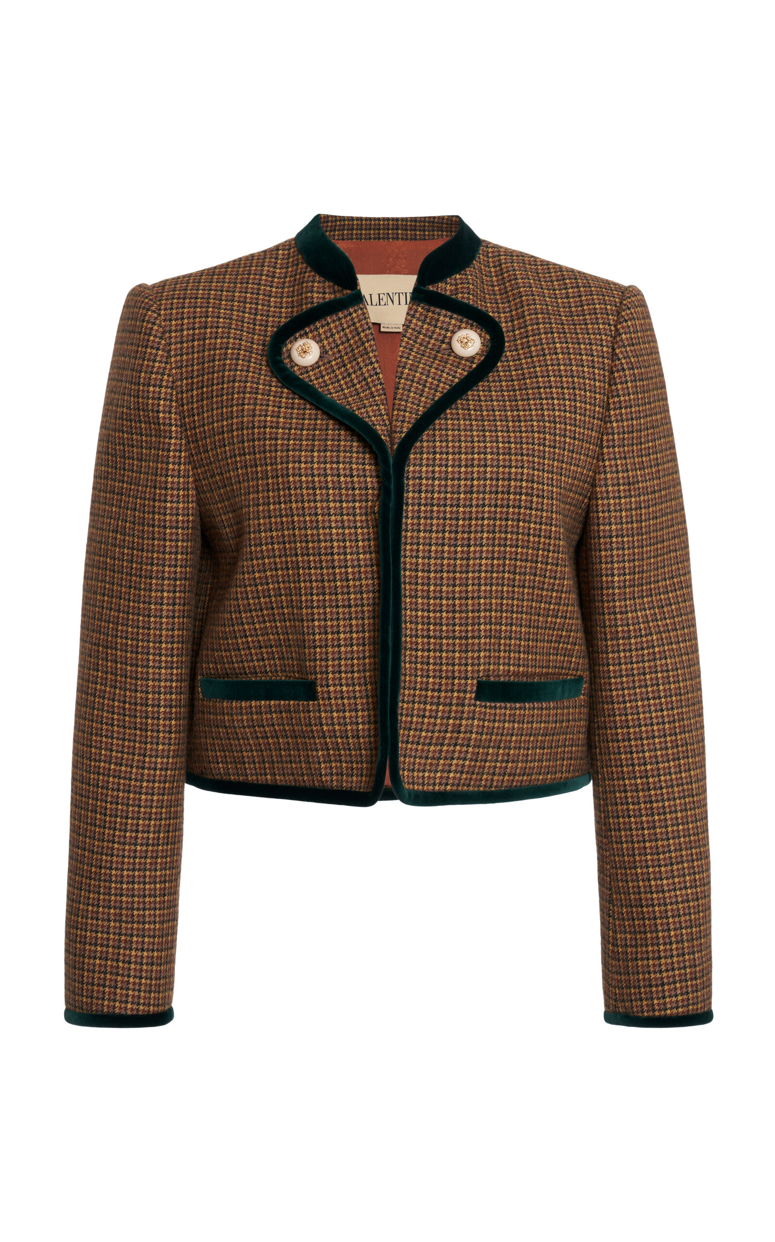 Valentino Houndstooth Virgin Wool Cropped Jacket In Brown