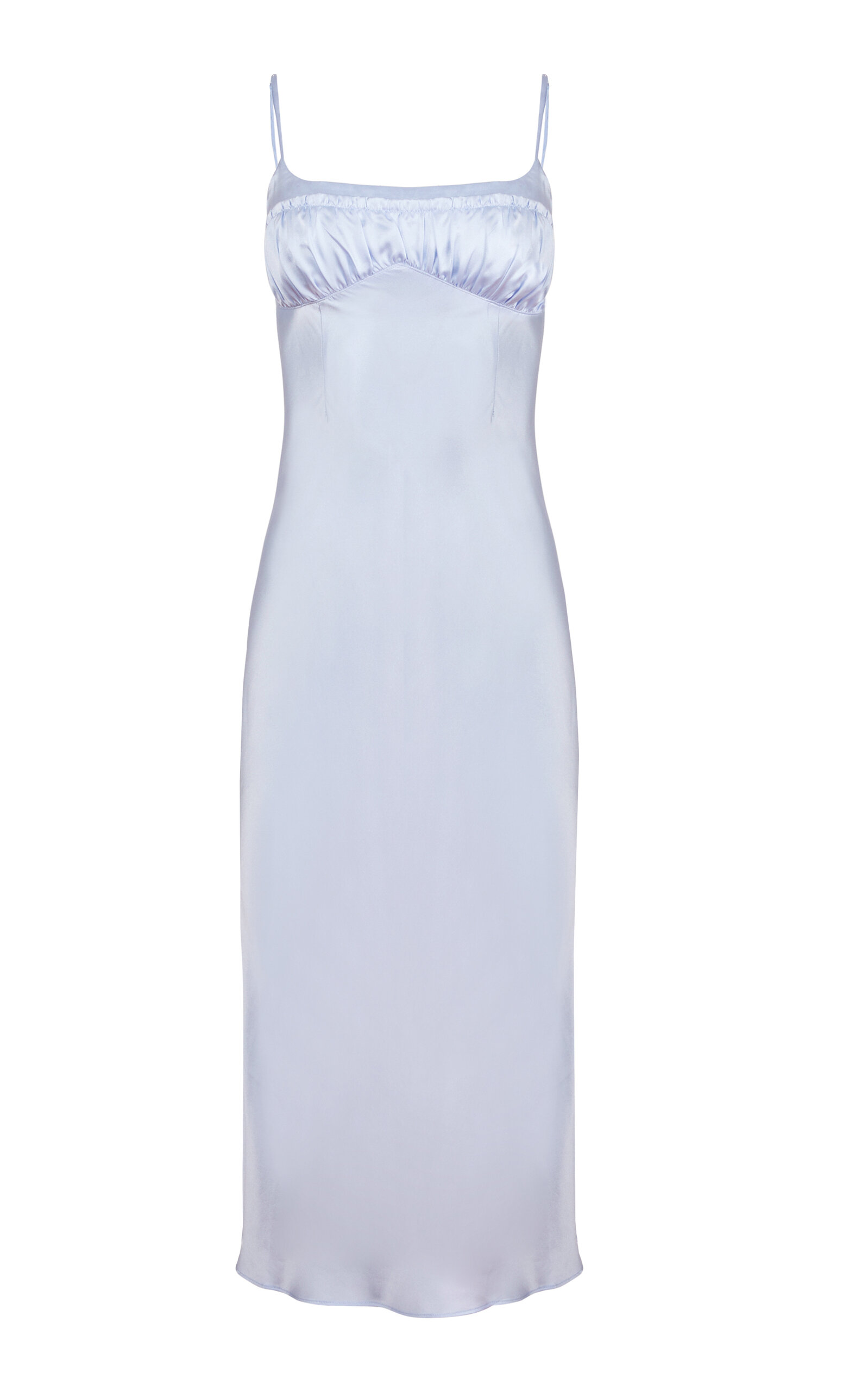 Fleur Du Mal Ruched Silk Midi Dress In Blue