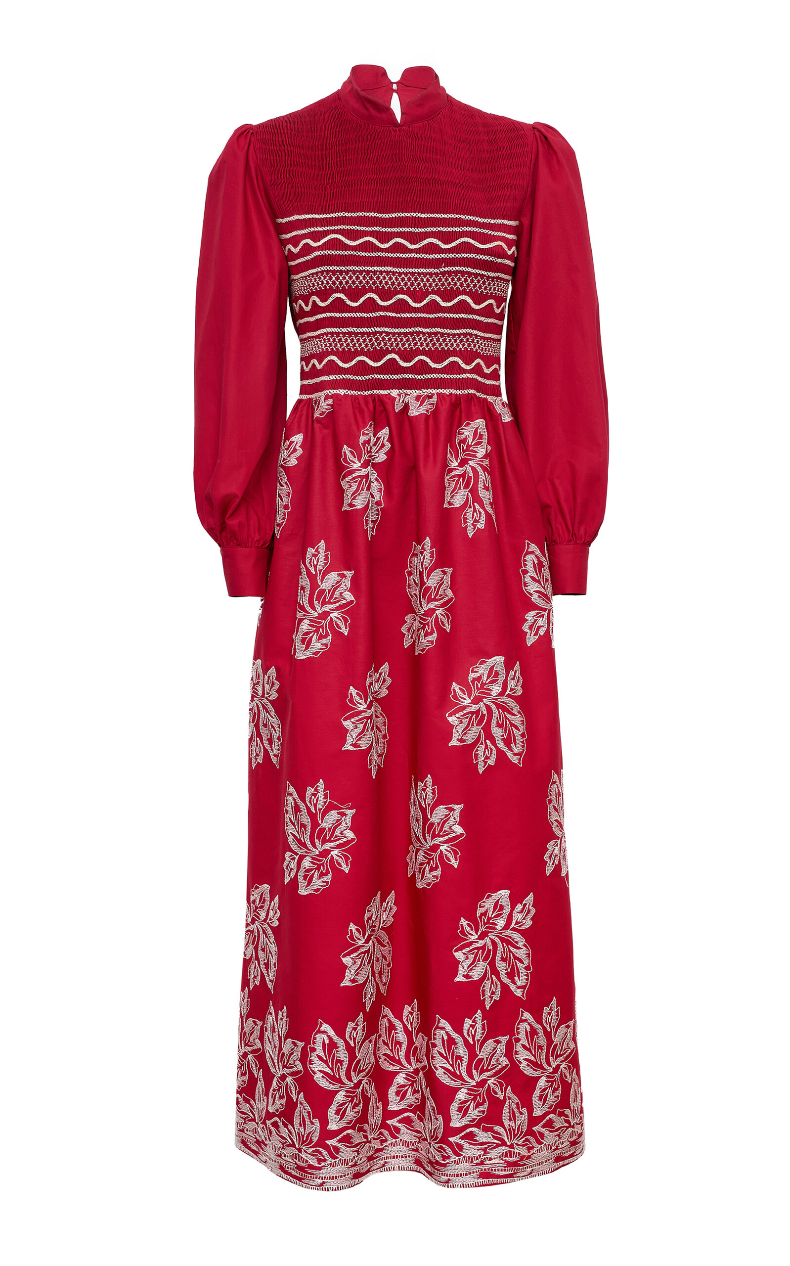 Loretta Caponi Lea Embroidered Cotton Dress