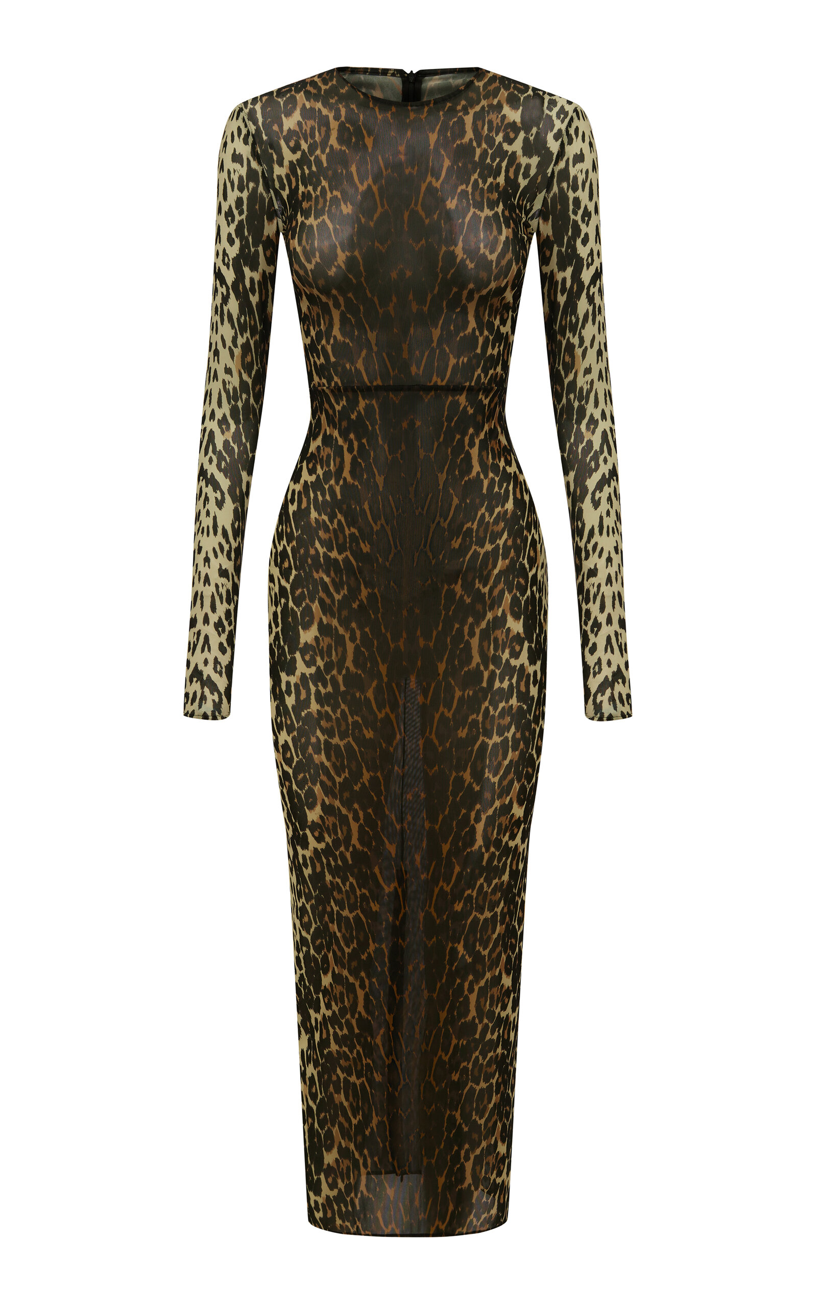 Alex Perry Long Sleeve Leopard Mesh Gown