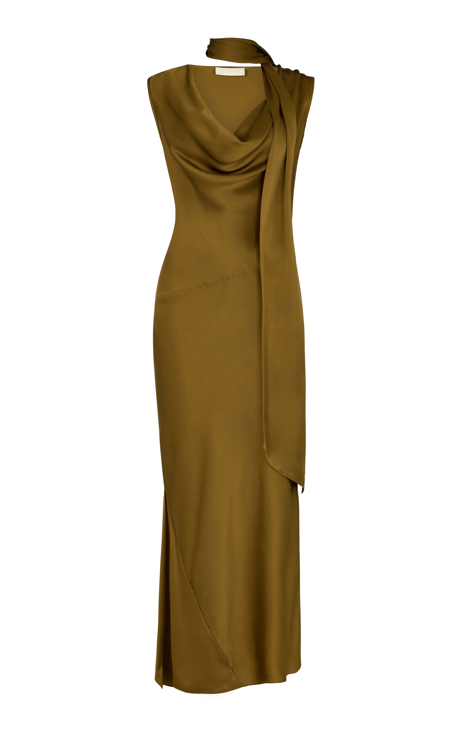 De La Vali Thebe Draped Satin Midi Dress