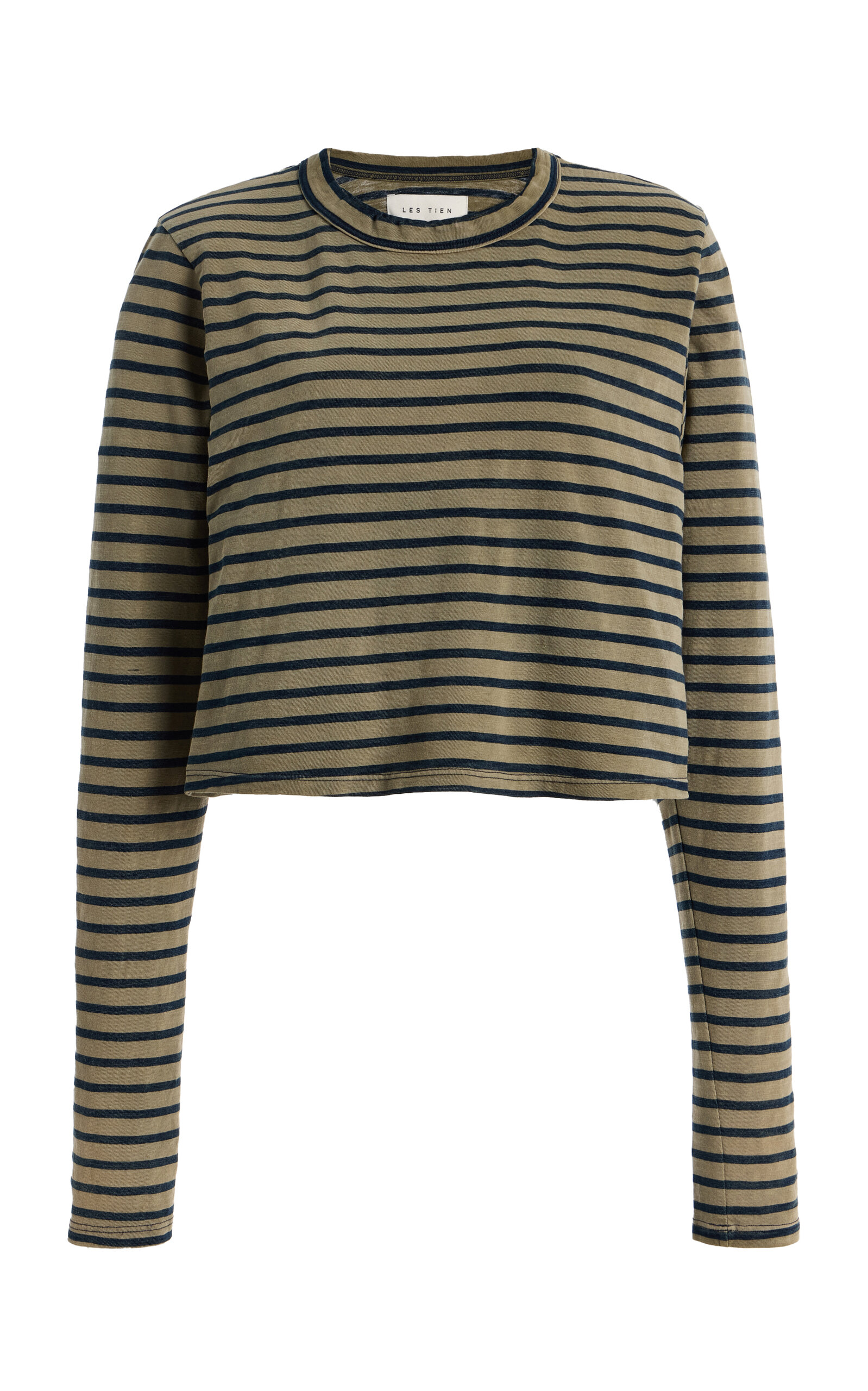 Les Tien Mert Striped Cotton Cropped T-Shirt