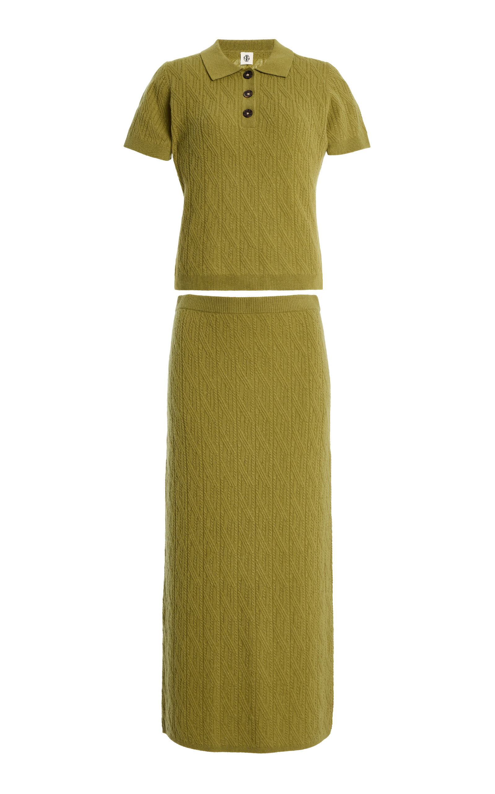 The Garment Exclusive Como Cable-knit Wool-cashmere Polo Set In Green