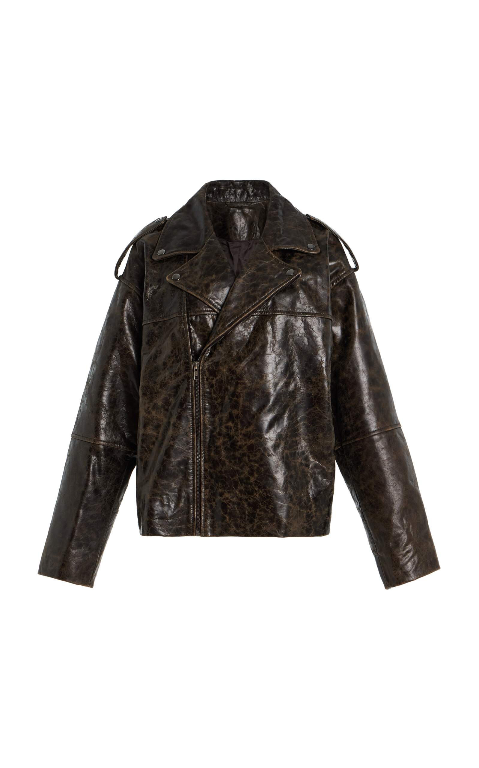 The Garment Margo Crunch-effect Leather Biker Jacket In Brown