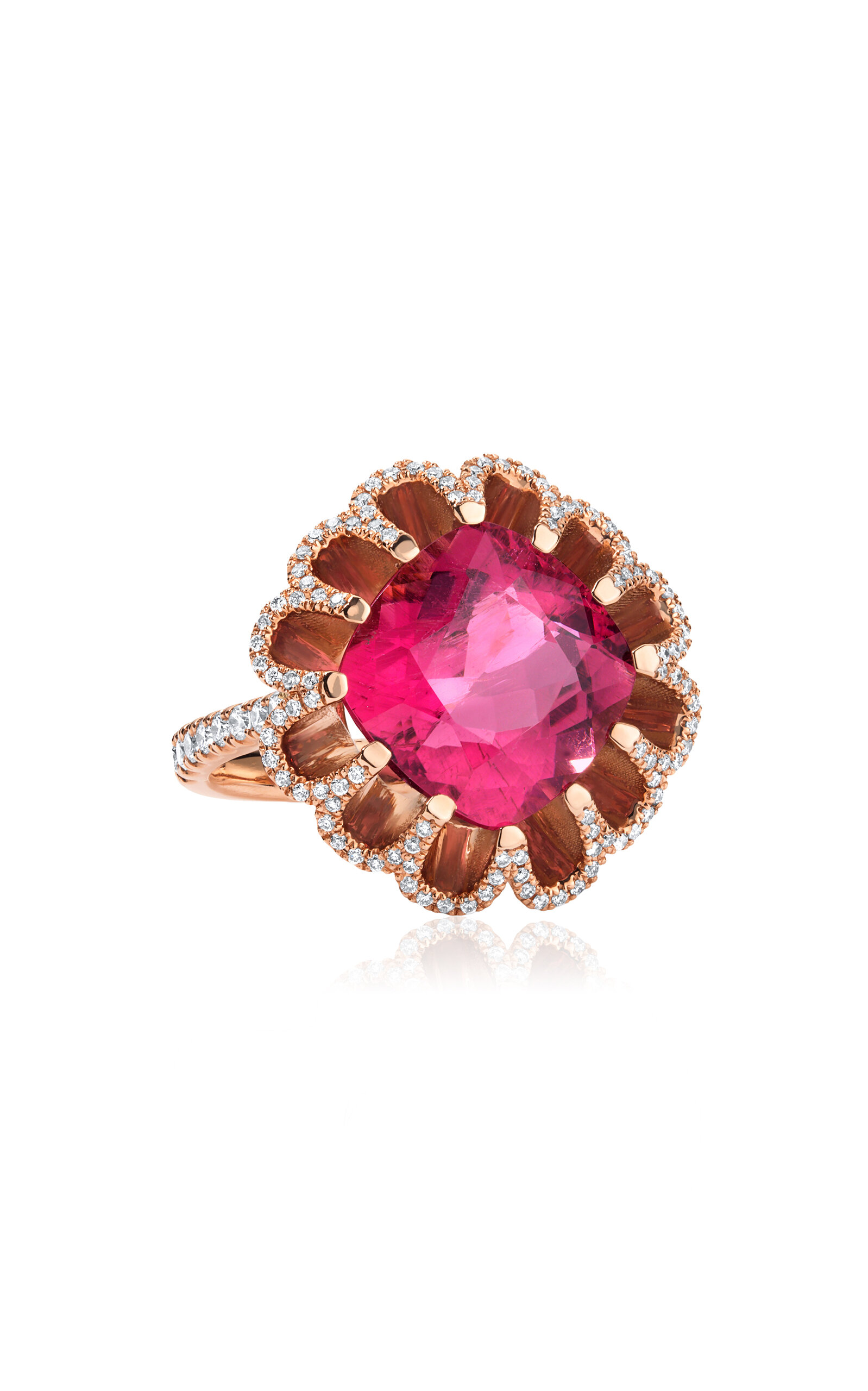 Floating 18K Rose Gold Pink Tourmaline and Diamond Ring