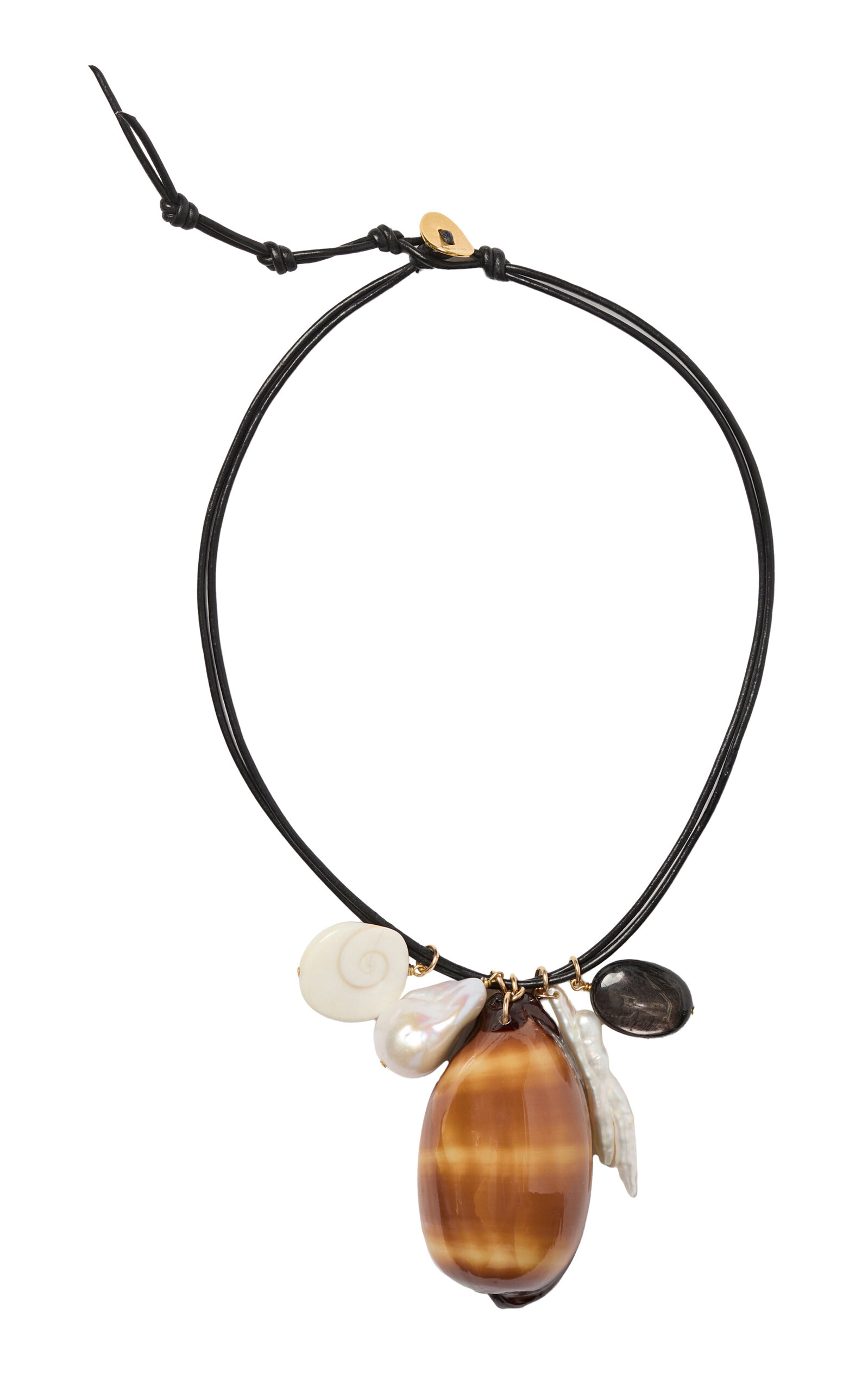 Cowrie Gold-Plated Leather Charm Necklace