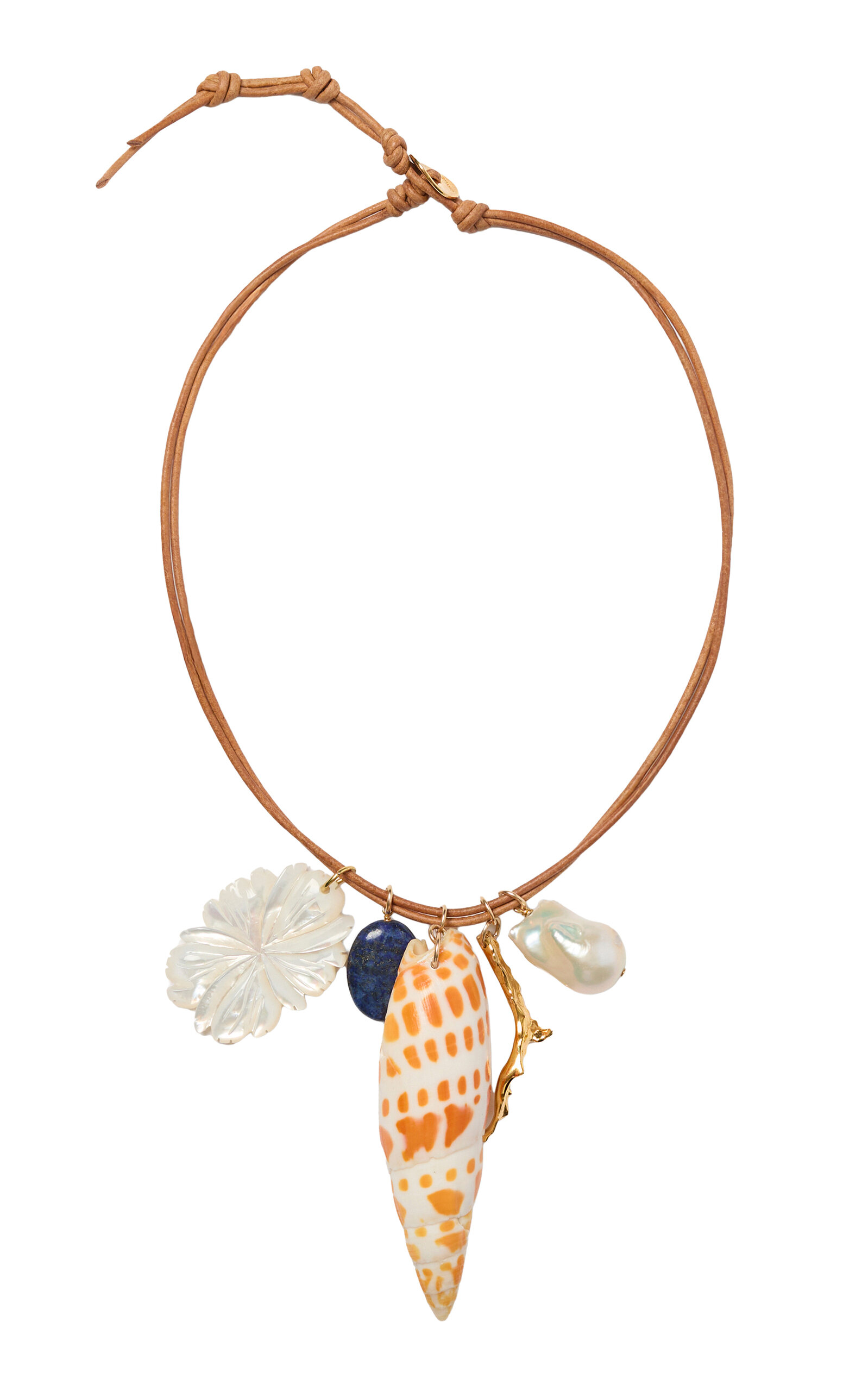 Chan Luu Mitra Gold-Plated Leather Shell Charm Necklace - Orange - OS - Moda Operandi