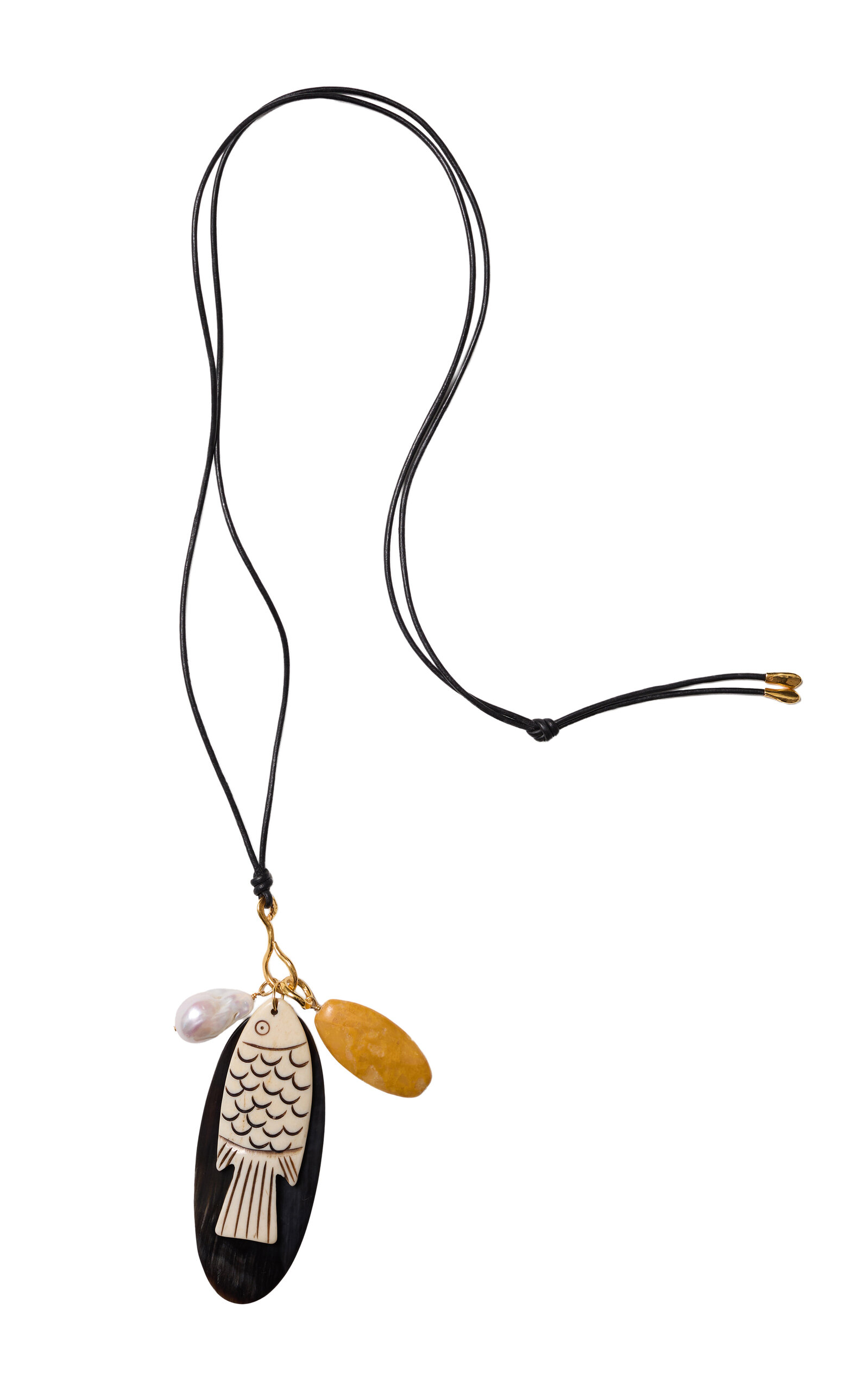 Chan Luu Shoal Gold-plated Horn Necklace In Black