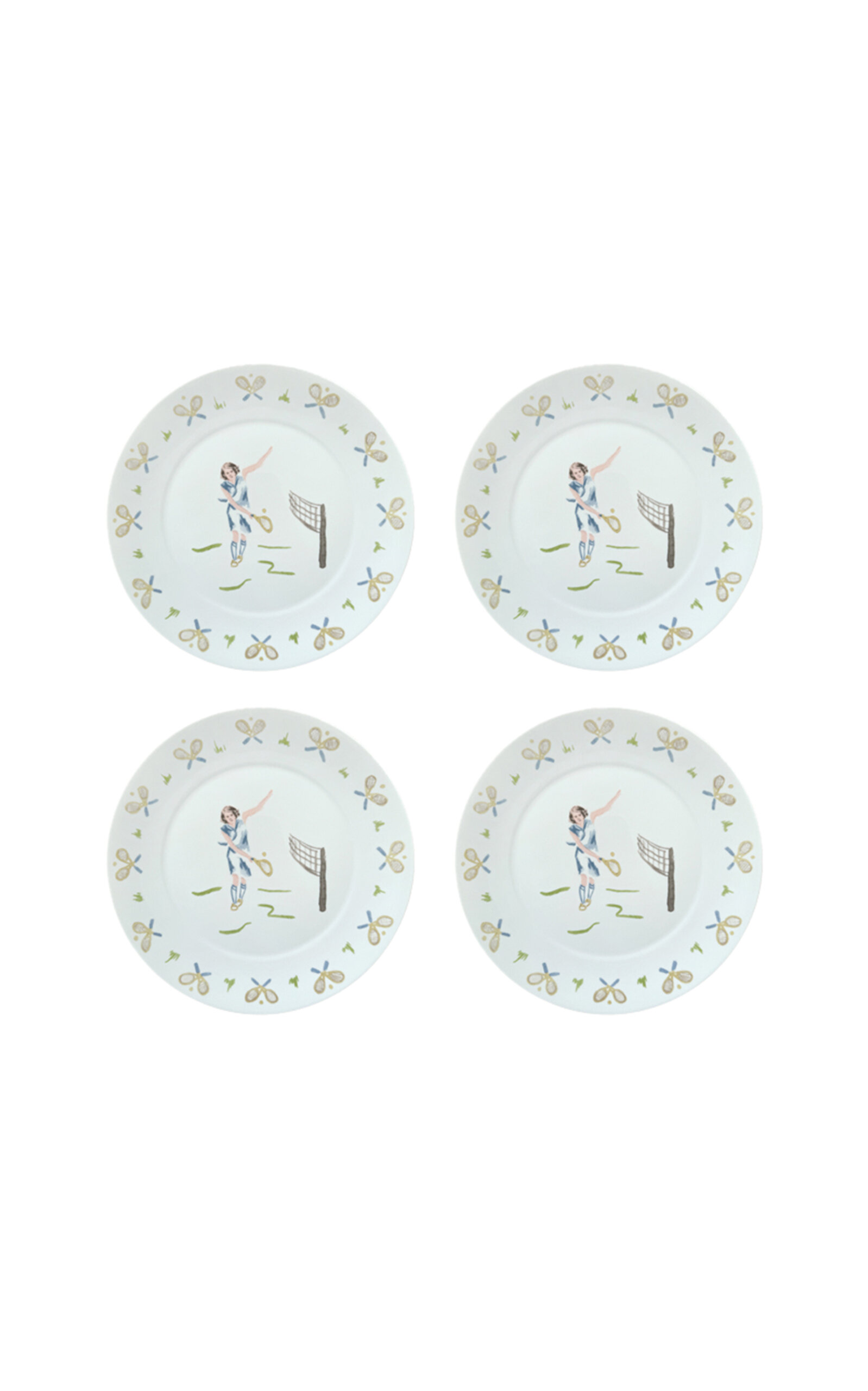 Duggan Society Tennis Girl Dessert Plate (Set Of 4) - White