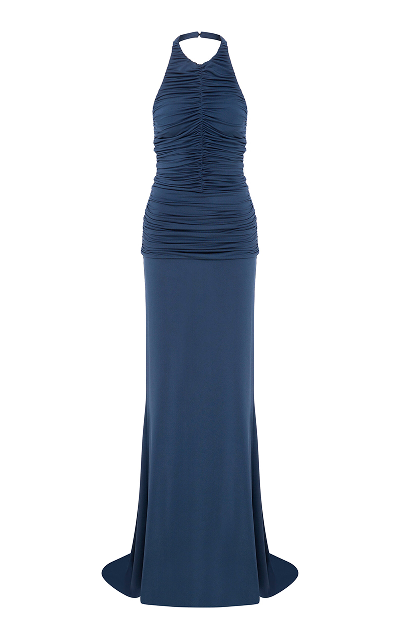 ILA THE BRAND Rami Ruched Satin Maxi Halter Dress