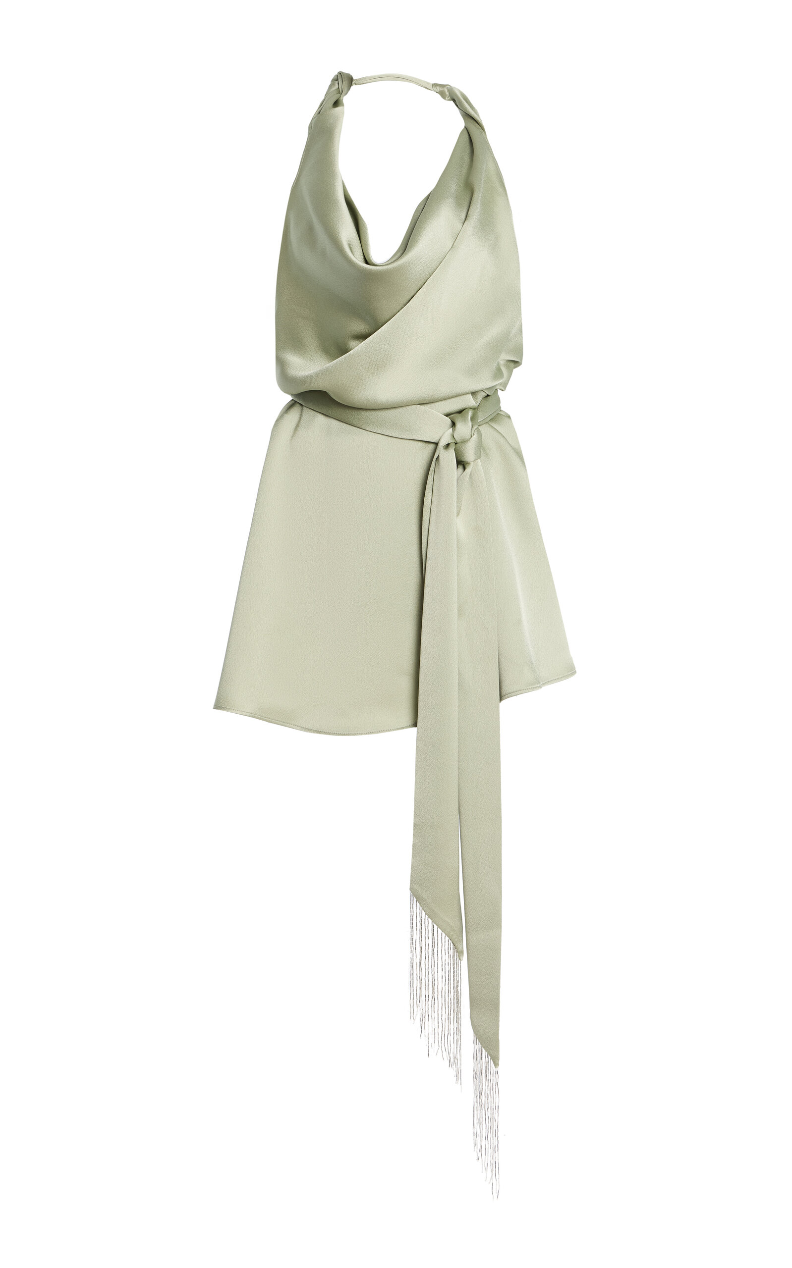 ILA THE BRAND Este Knotted Satin Mini Halter Dress