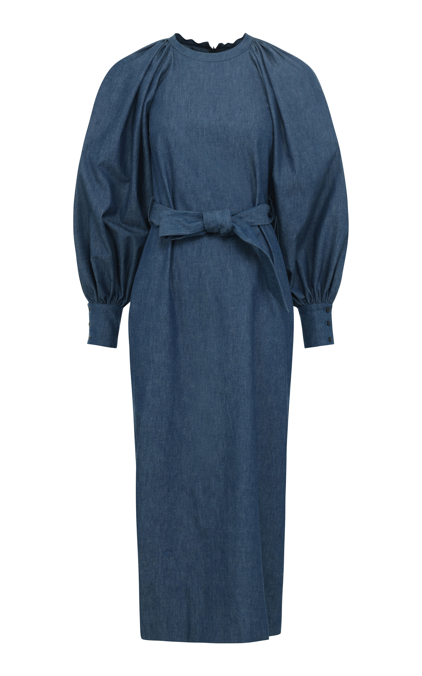Balloon Sleeve Cotton Midi Dress