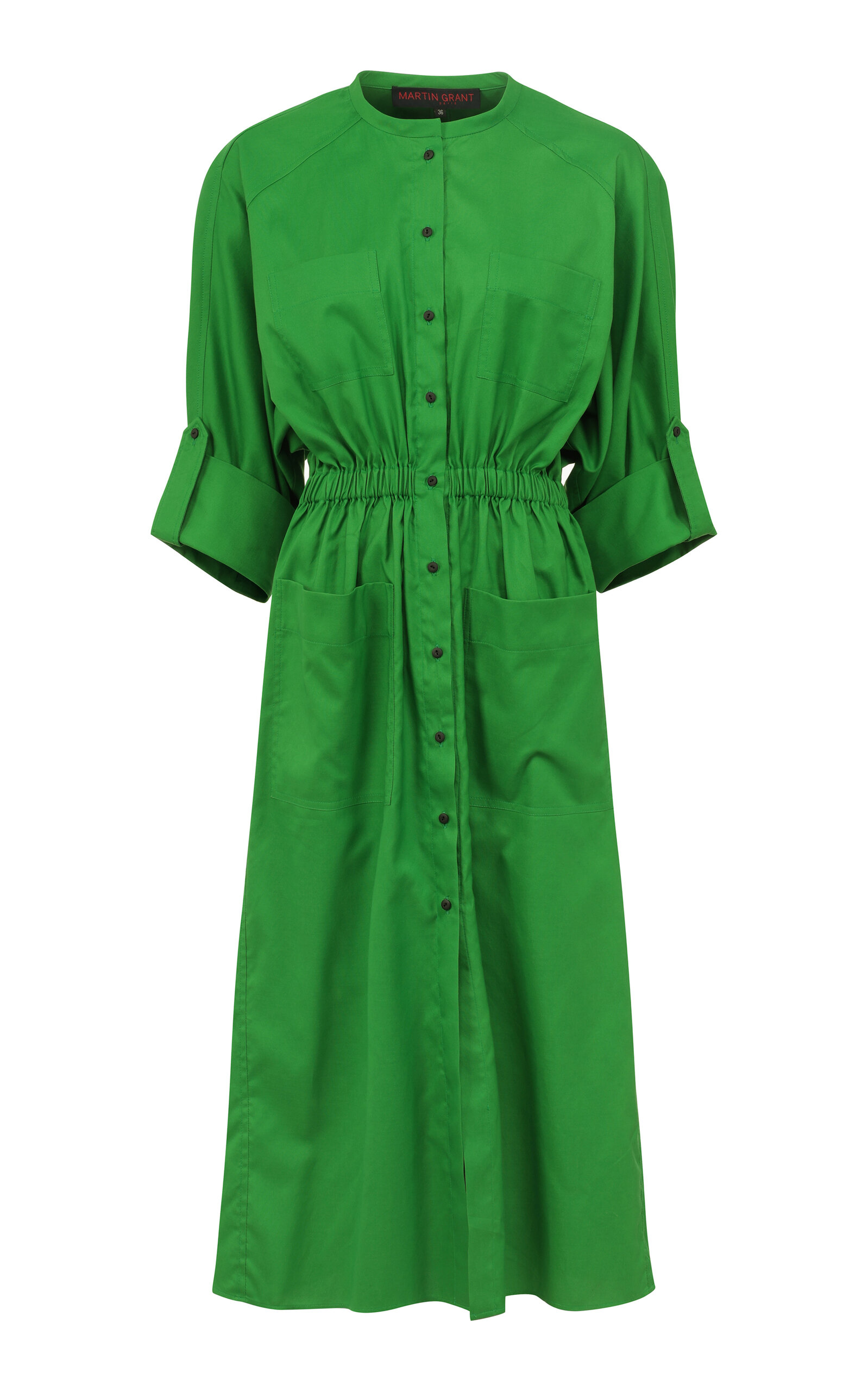 Collarless Rolled Sleeve Cotton Dress