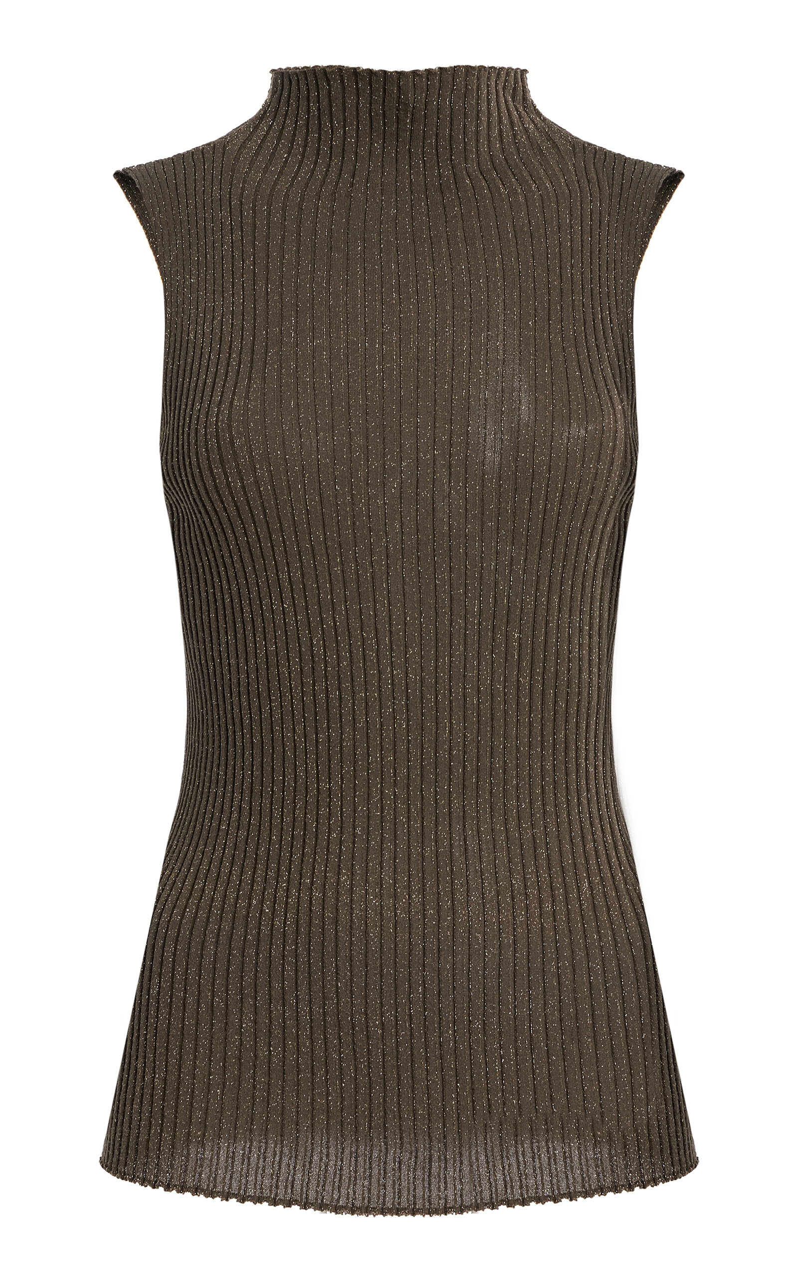Leset Blake Ribbed-knit Turtleneck Top In Brown