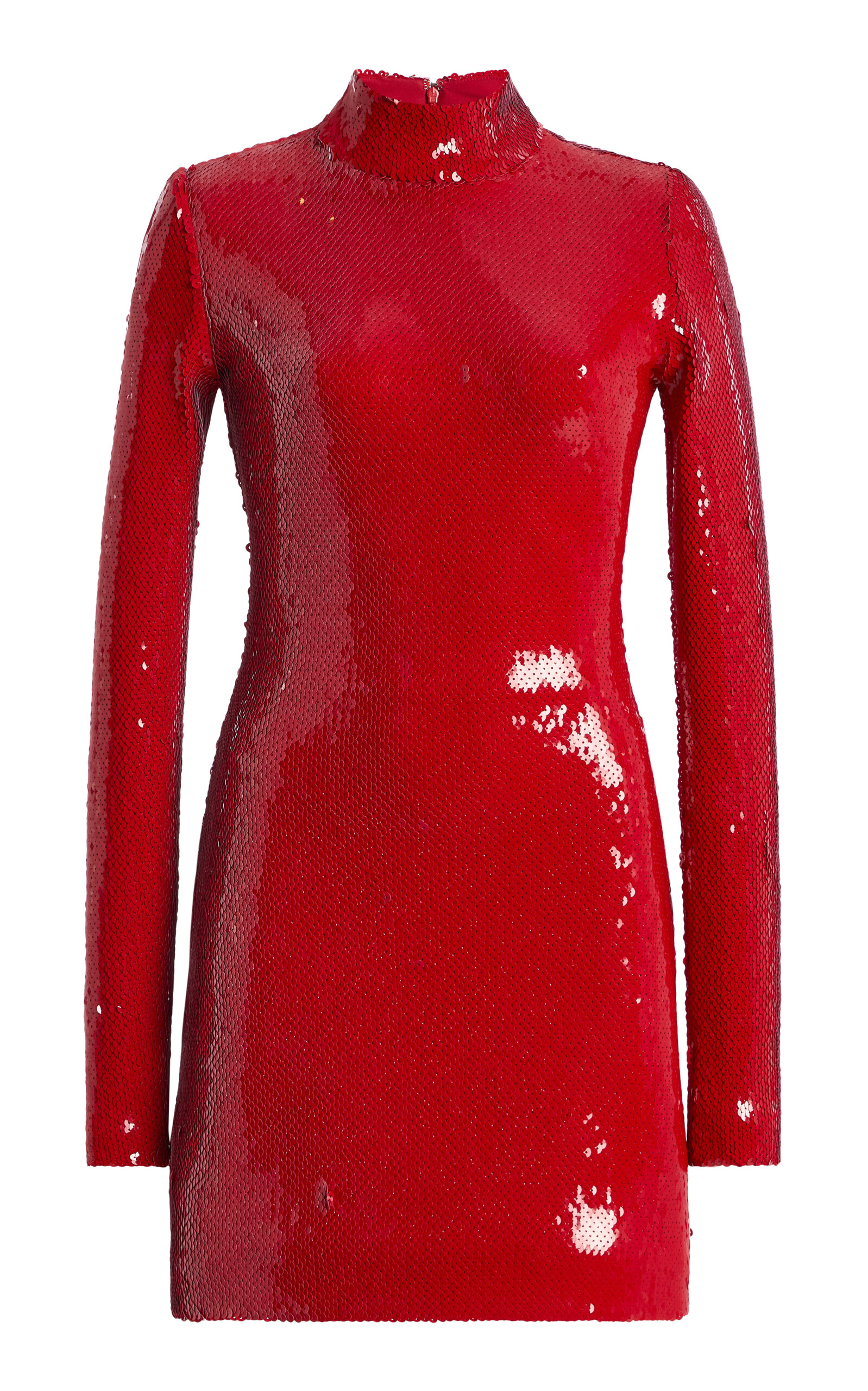 Sergio Hudson Mock-Neck Sequined Mini Dress