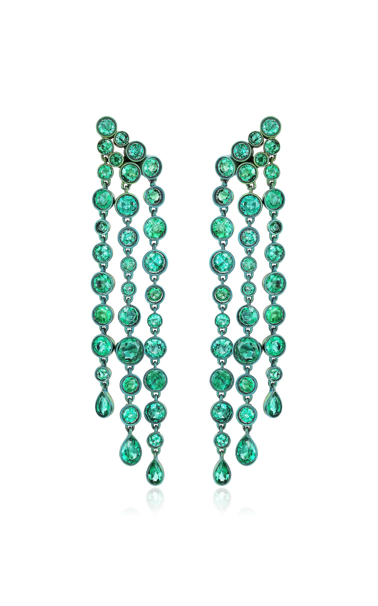 Titanium and  Emerald Fringe Earrings