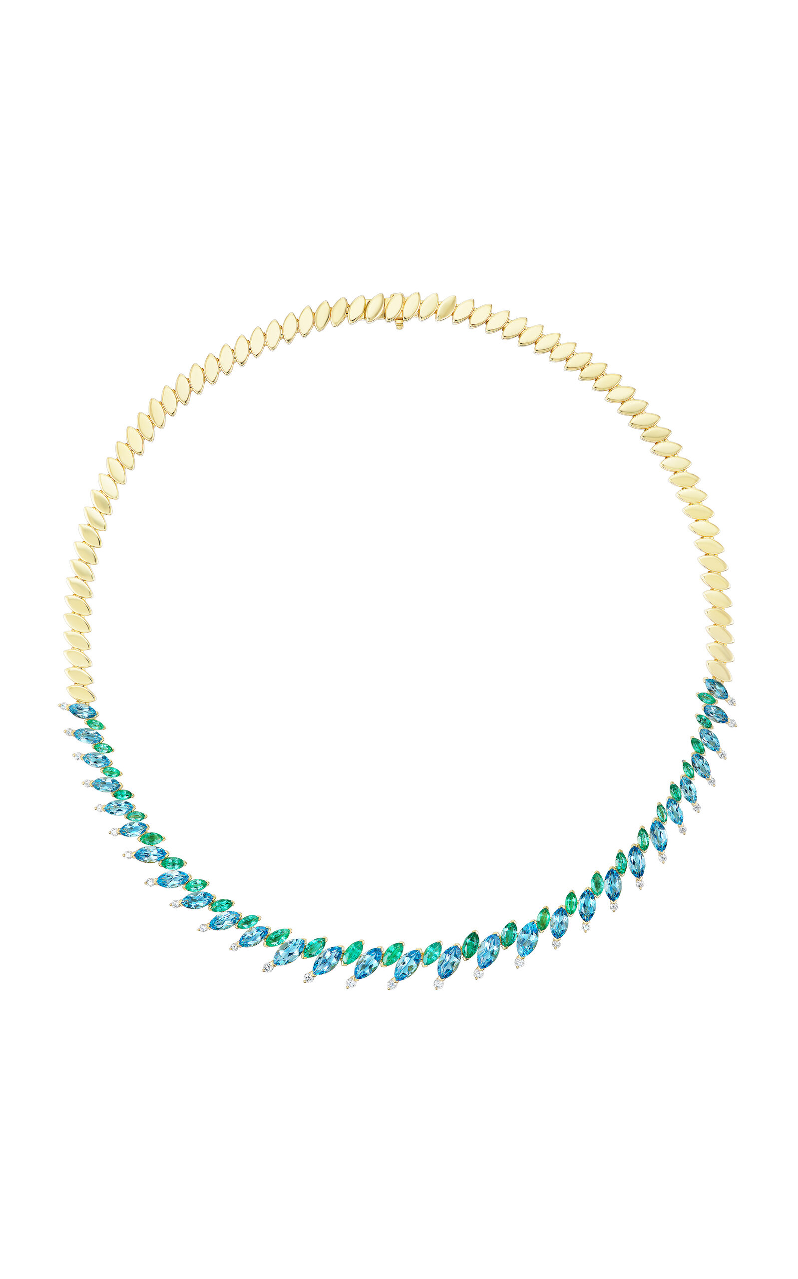 18K Yellow Gold Pollack Tennis Necklace with Swiss Blue Topaz