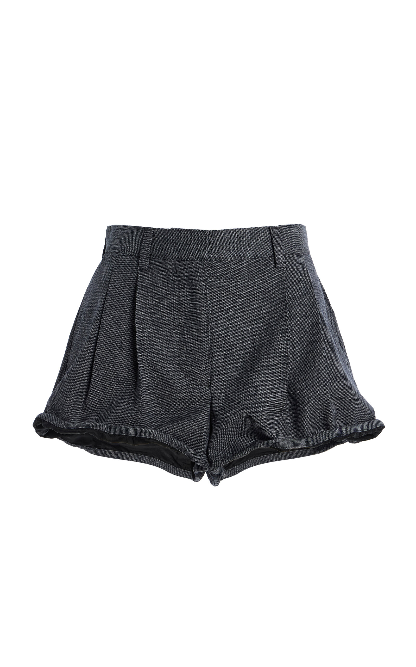 Prada Pleated Grisaille-Wool Shorts