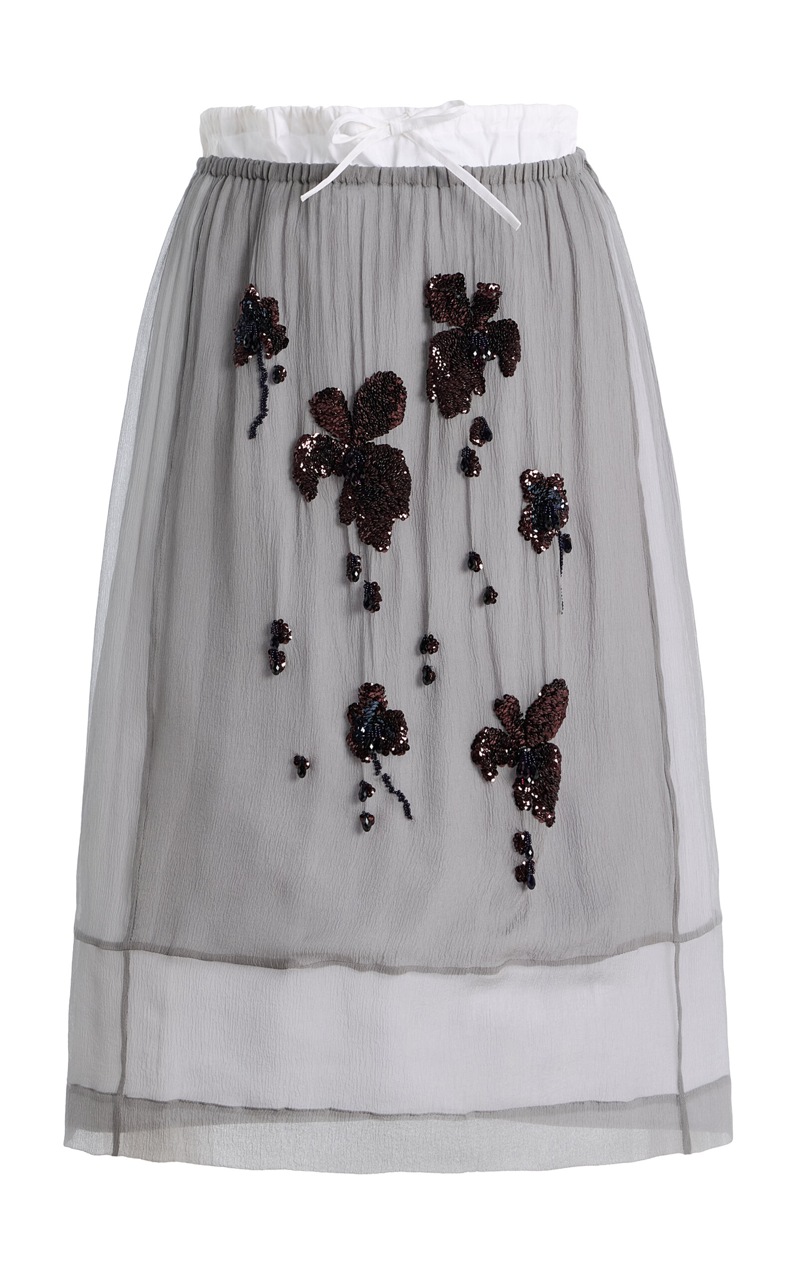 Prada Embroidered Silk-Chiffon Midi Skirt